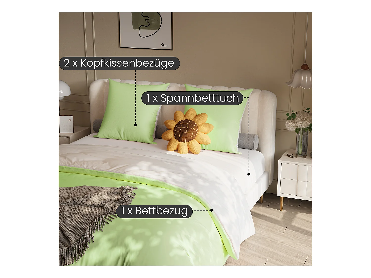 Parure de lit 4 pièces en Polyester, 140 x 200 cm, motif à carreaux esthétique en coton,  résistante aux Plis et à la décoloration - Vert