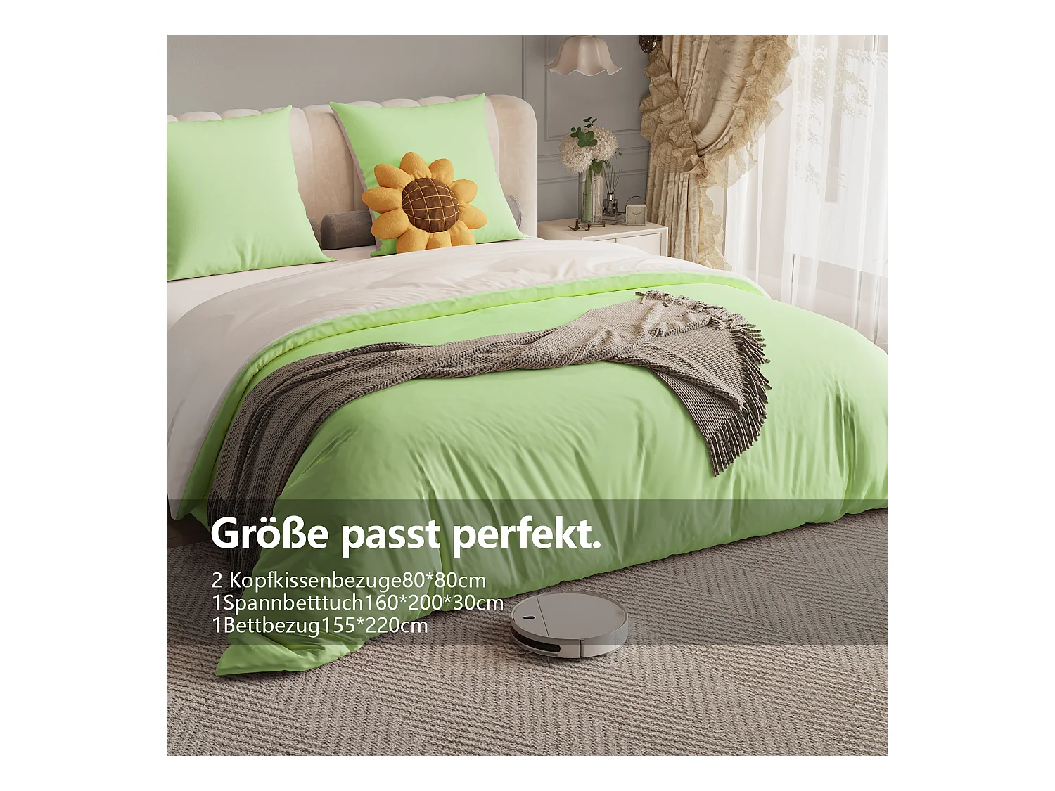 Parure de lit 4 pièces en Polyester, 160 x 200 cm, motif à carreaux esthétique en coton,  résistante aux Plis et à la décoloration - Vert