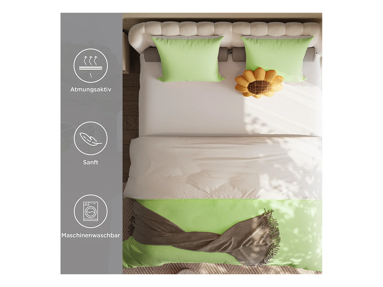 Juego de cama de 4 piezas de poliéster, 160 x 200 cm, estampado de cuadros escoceses, algodón, resistente a las arrugas y a la decoloración, color verde.