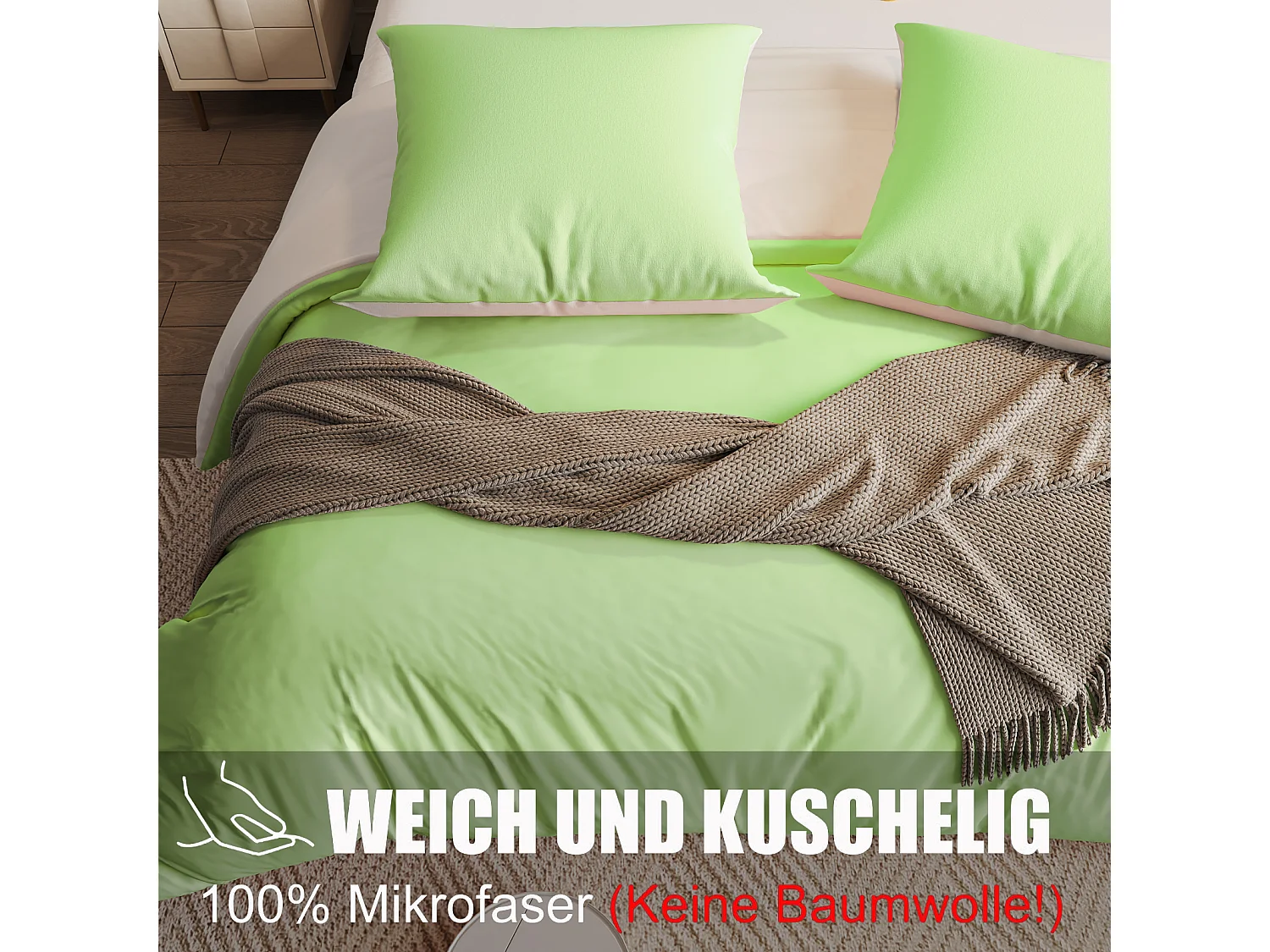 Conjunto de cama de poliéster com 4 peças, 160 x 200 cm, algodão com estampa xadrez estética, resistente a rugas e desbotamento - verde