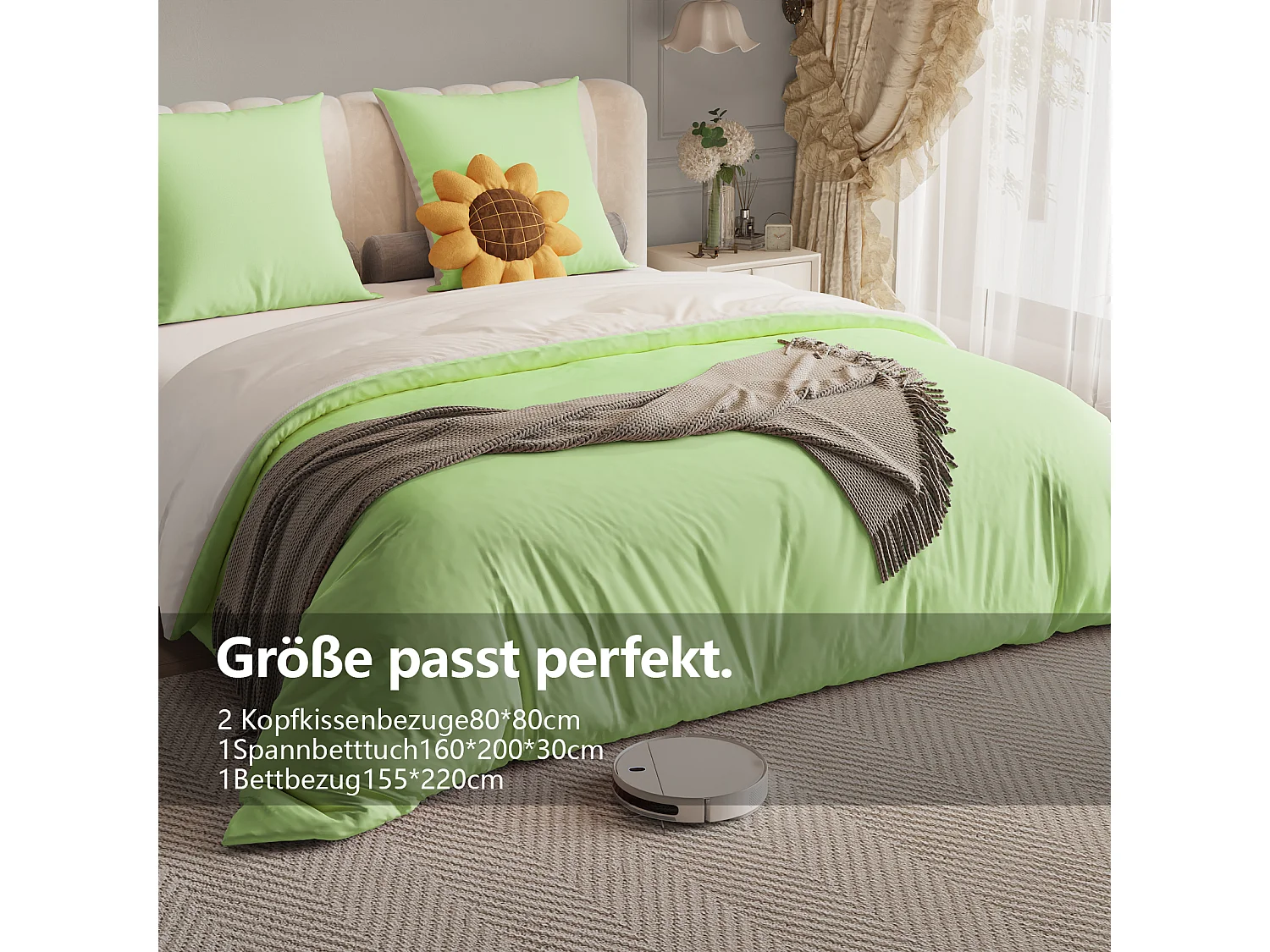 Conjunto de cama de poliéster com 4 peças, 160 x 200 cm, algodão com estampa xadrez estética, resistente a rugas e desbotamento - verde