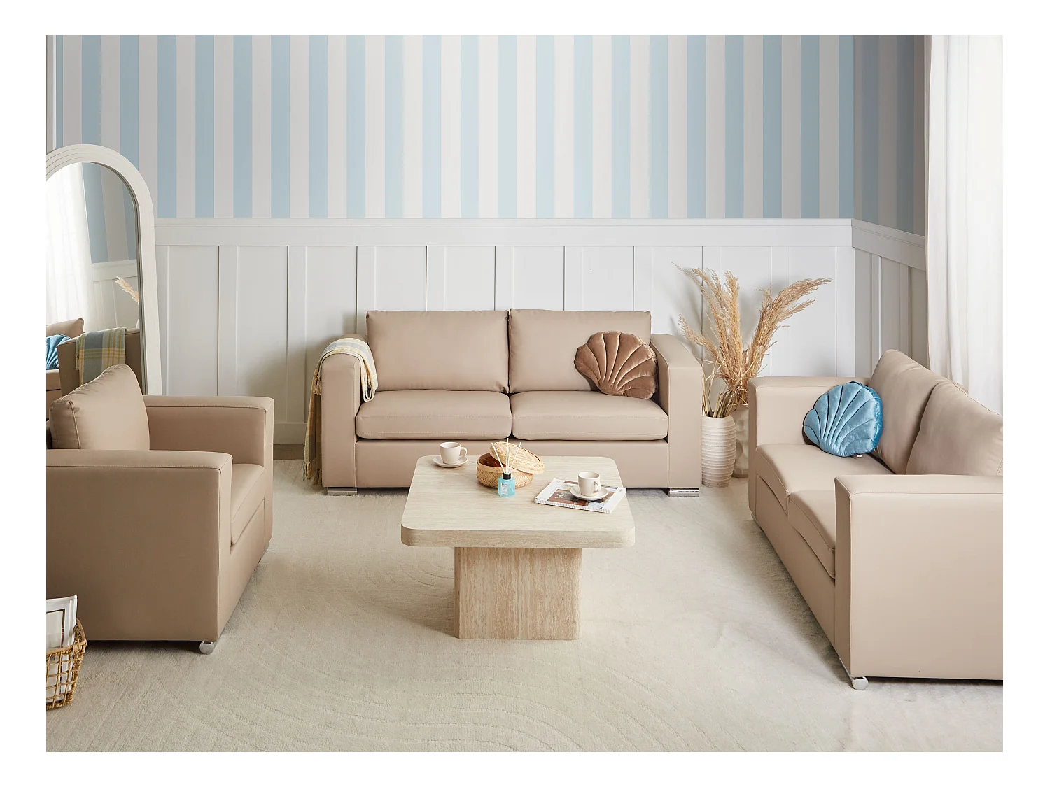 Canapé 3 places HELSINKI Cuir Beige