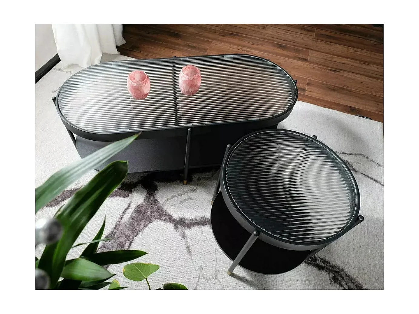 Tavolino Laguna/vetro e acciaio inossidabile/nero