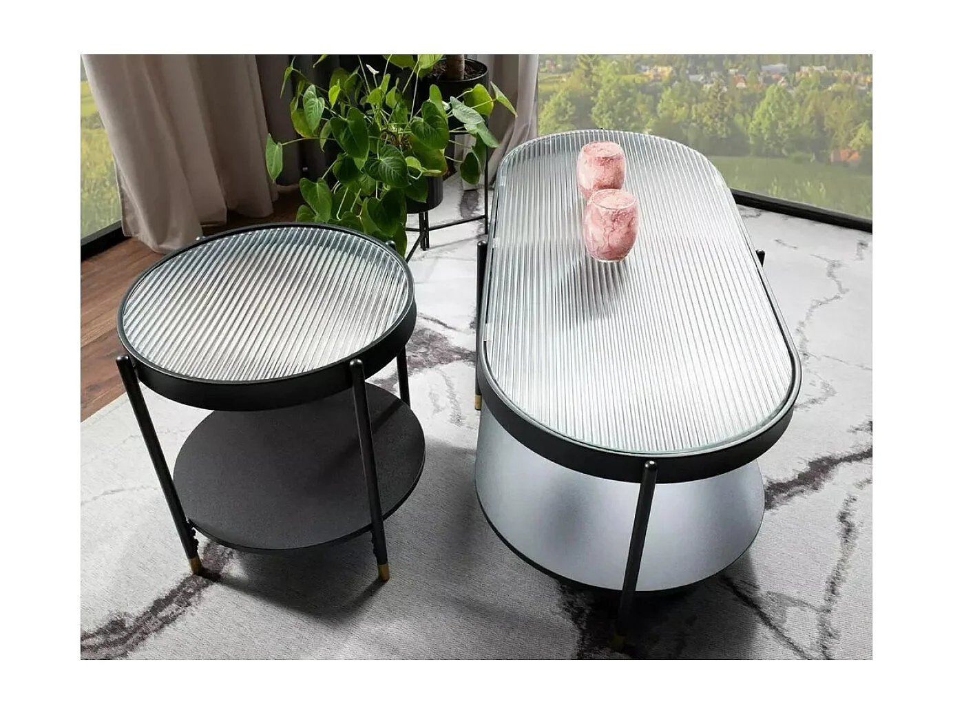 Tavolino Laguna/vetro e acciaio inossidabile/nero