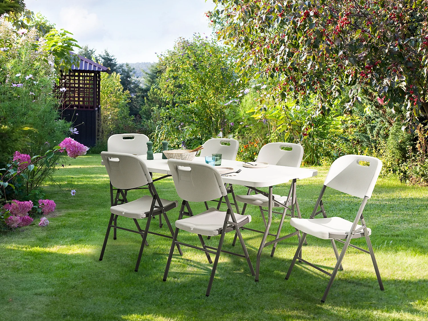 Table de salle à manger de jardin pour 6 personnes CUGNOLI 180 cm 74 cm Blanc