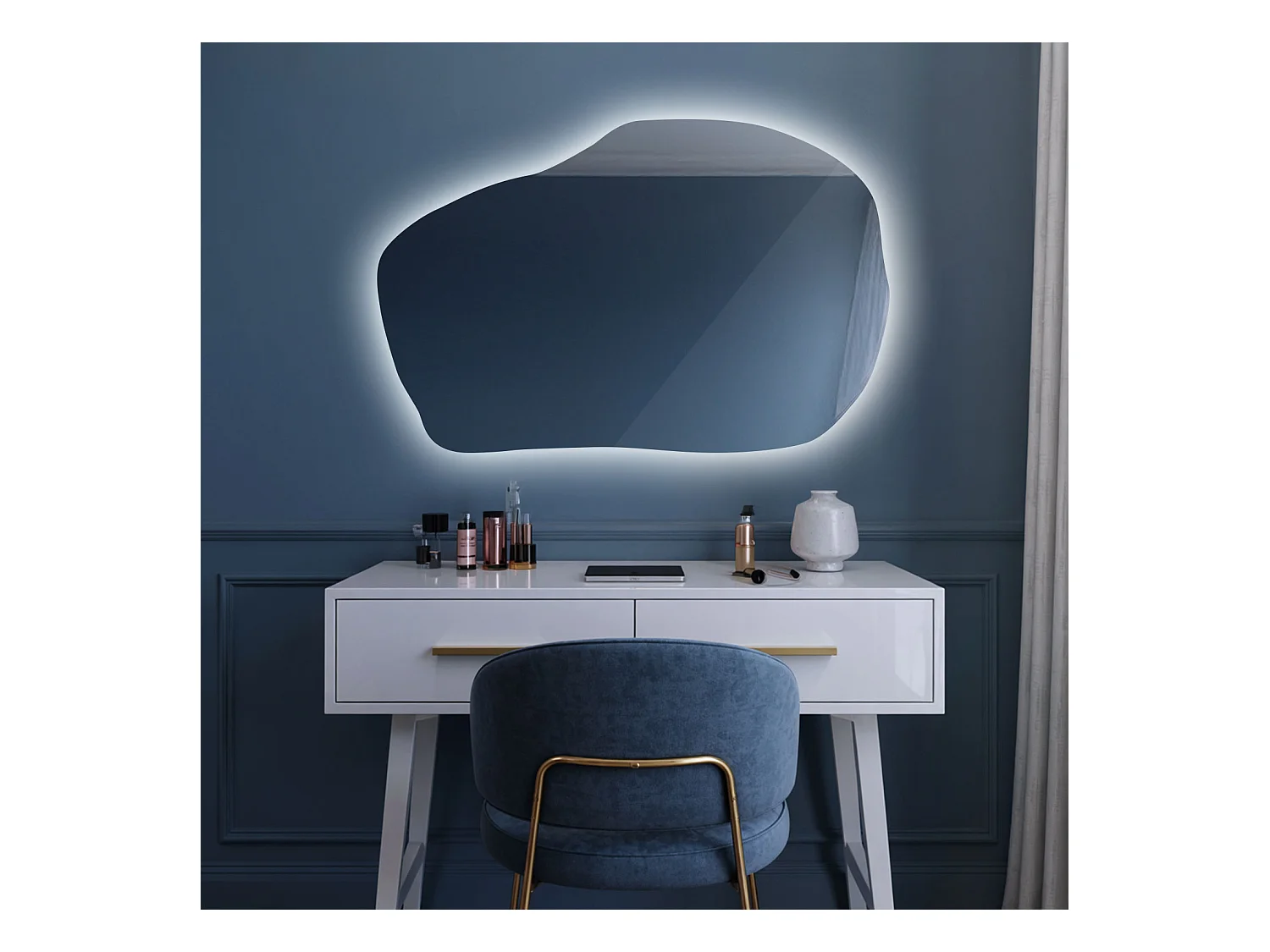 Miroir décoratif organique LED de Tulup, Lumière froide, 80 cm x 52 cm, pour Salle de Bains Salon Chambre