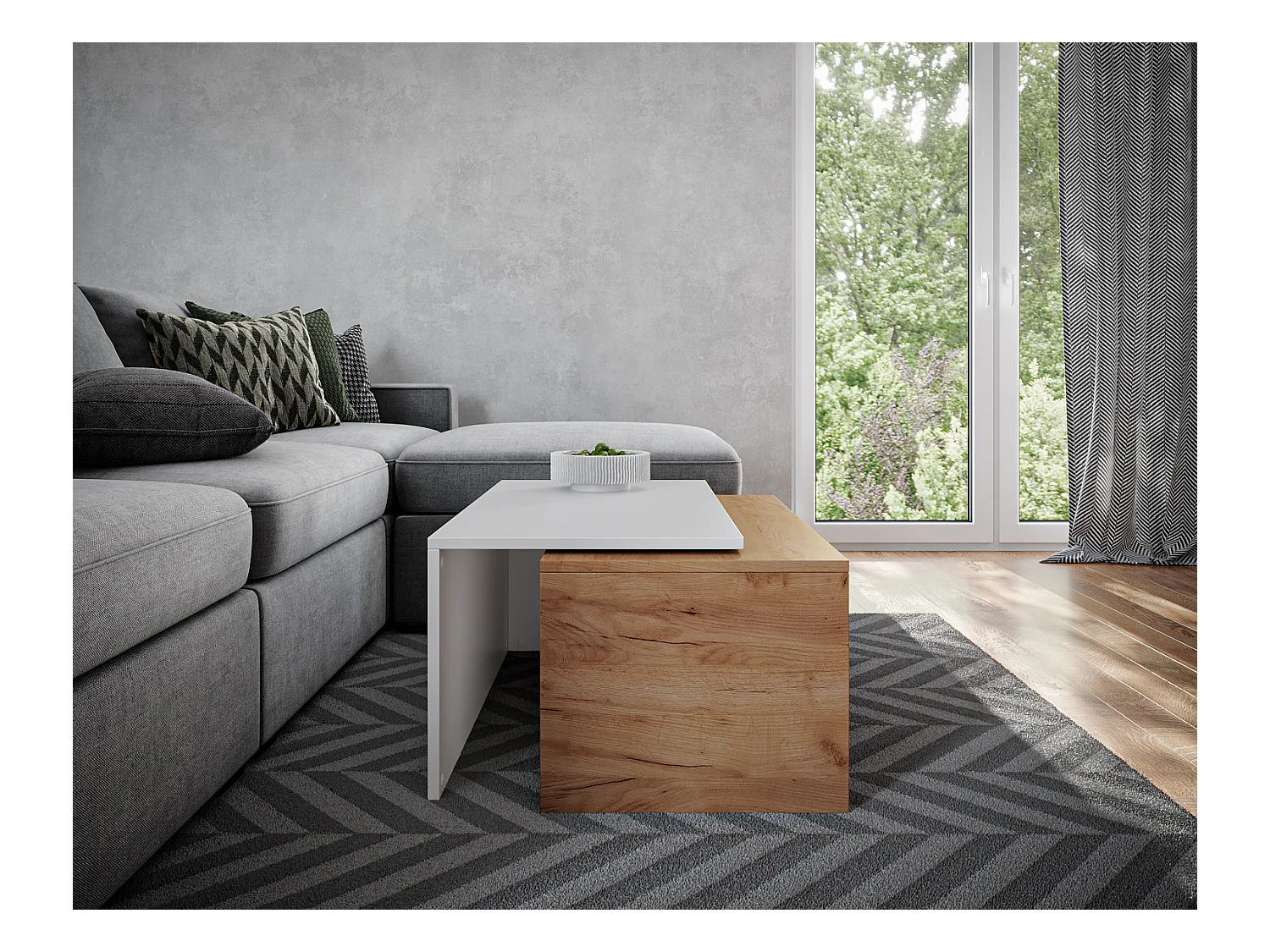 Salontafel / Koffietafel set van 2 – 90 x 48 x 40 cm, Moderne woonkamertafel, Bijzettafel met opbergruimte, Nesttafels