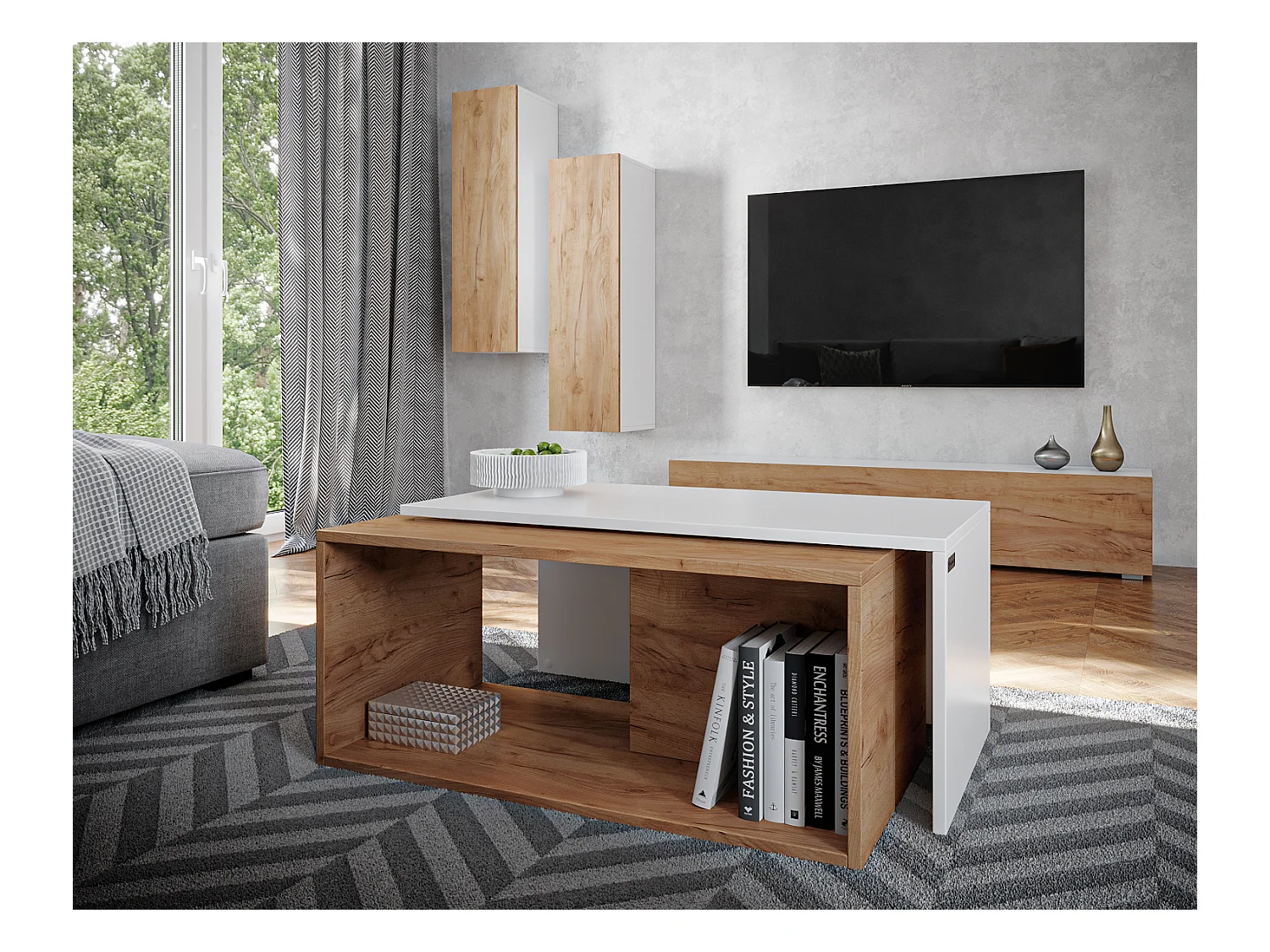 Salontafel / Koffietafel set van 2 – 90 x 48 x 40 cm, Moderne woonkamertafel, Bijzettafel met opbergruimte, Nesttafels