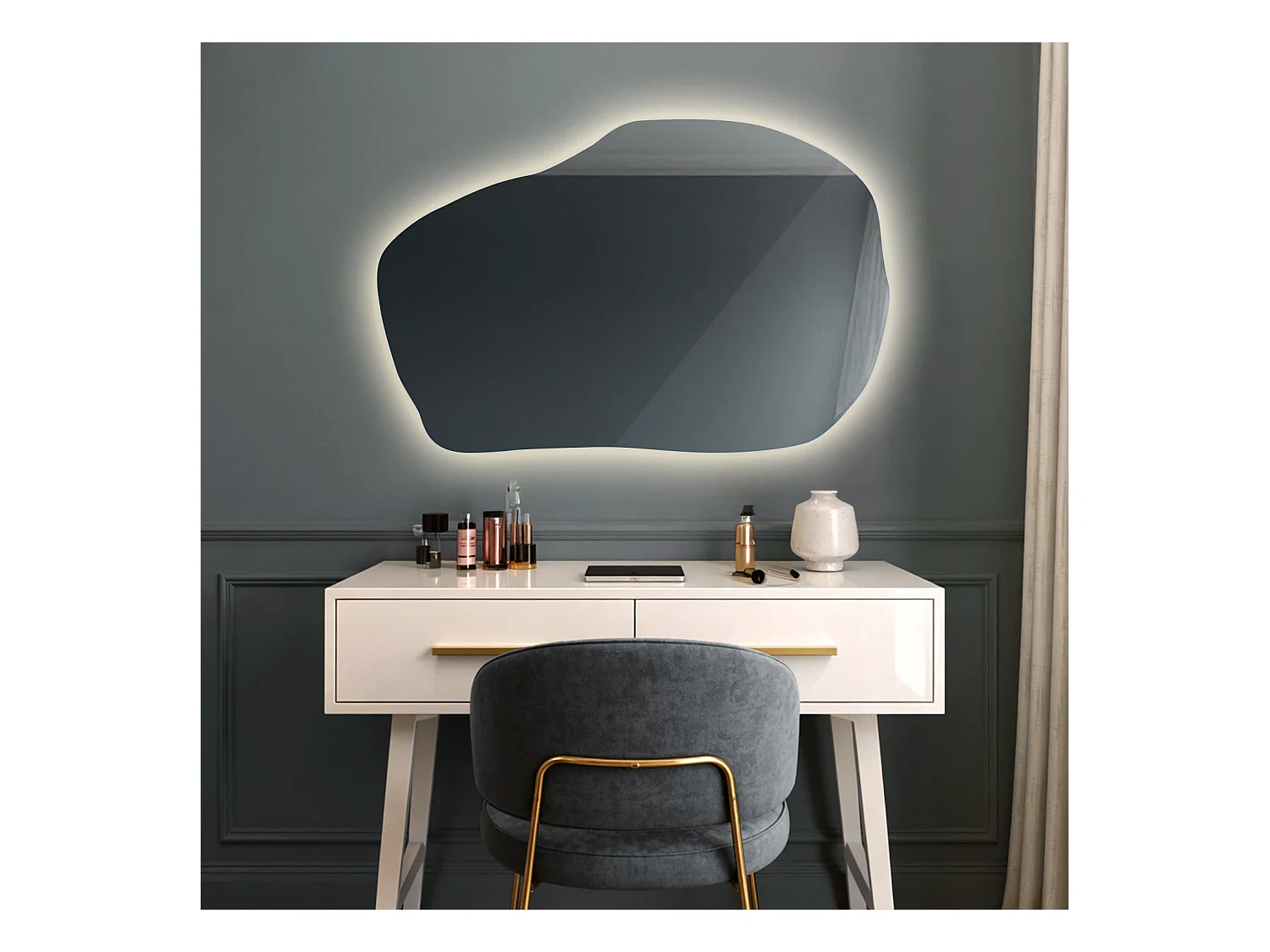 Miroir LED suspendu moderne de Tulup, Lumière neutre, 80 cm x 52 cm, pour Salon Salle de Bain Chambre