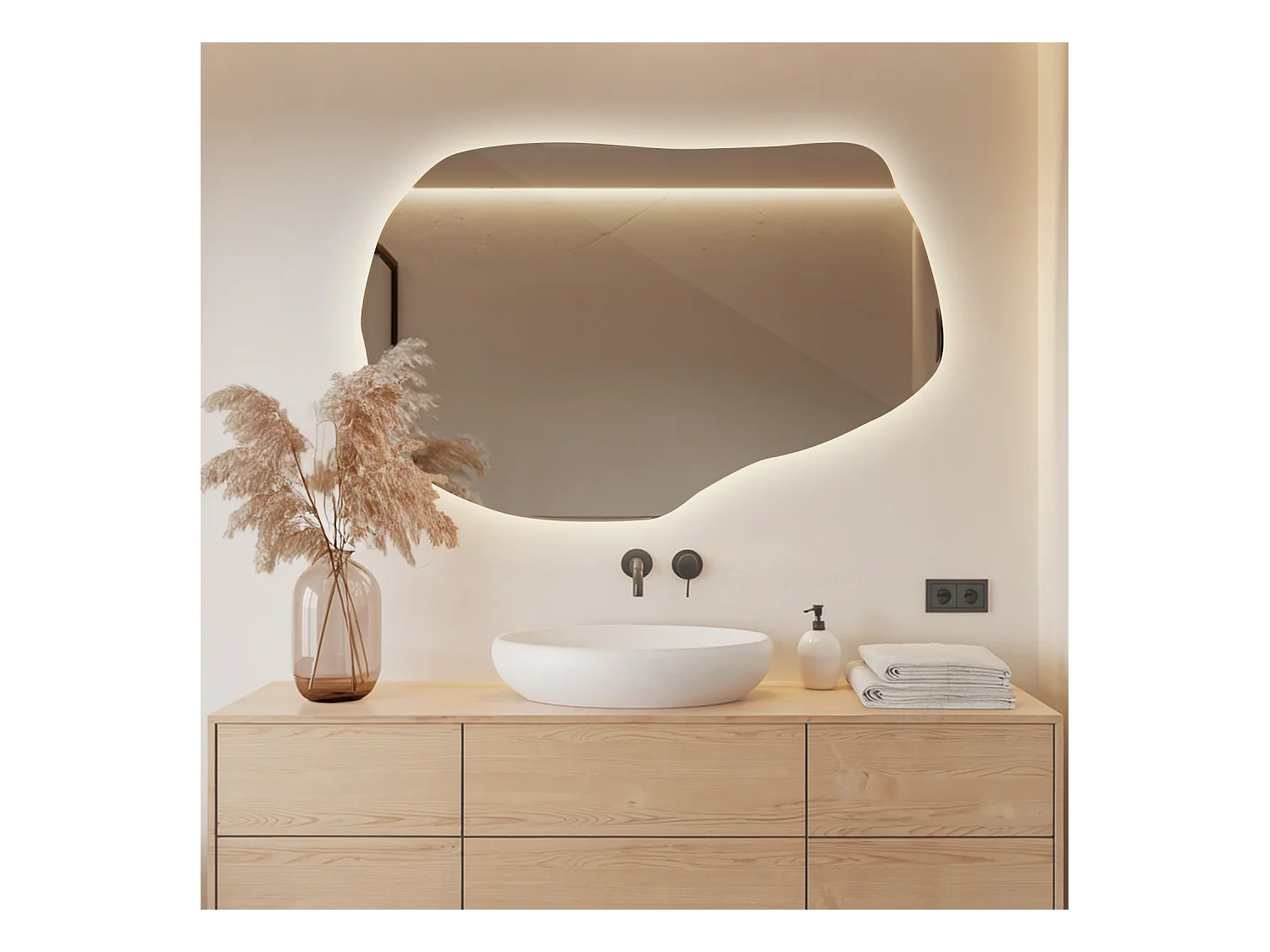 Miroir LED suspendu moderne de Tulup, Lumière neutre, 80 cm x 52 cm, pour Salon Salle de Bain Chambre