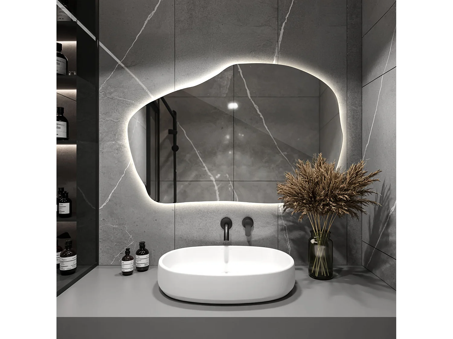 Moderner LED-Hängespiegel von Tulup, Neutrales Licht, 80 cm x 52 cm, für Wohnzimmer Badezimmer Schlafzimmer