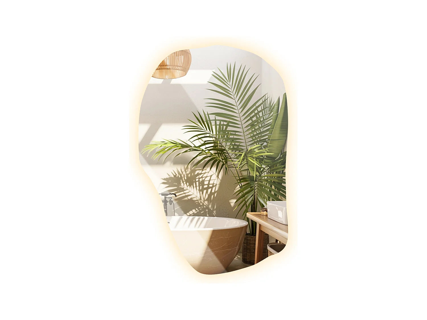 Specchio LED illuminato a parete di Tulup, Luce calda, 90 cm x 58 cm, 5 cm, Forma irregolare