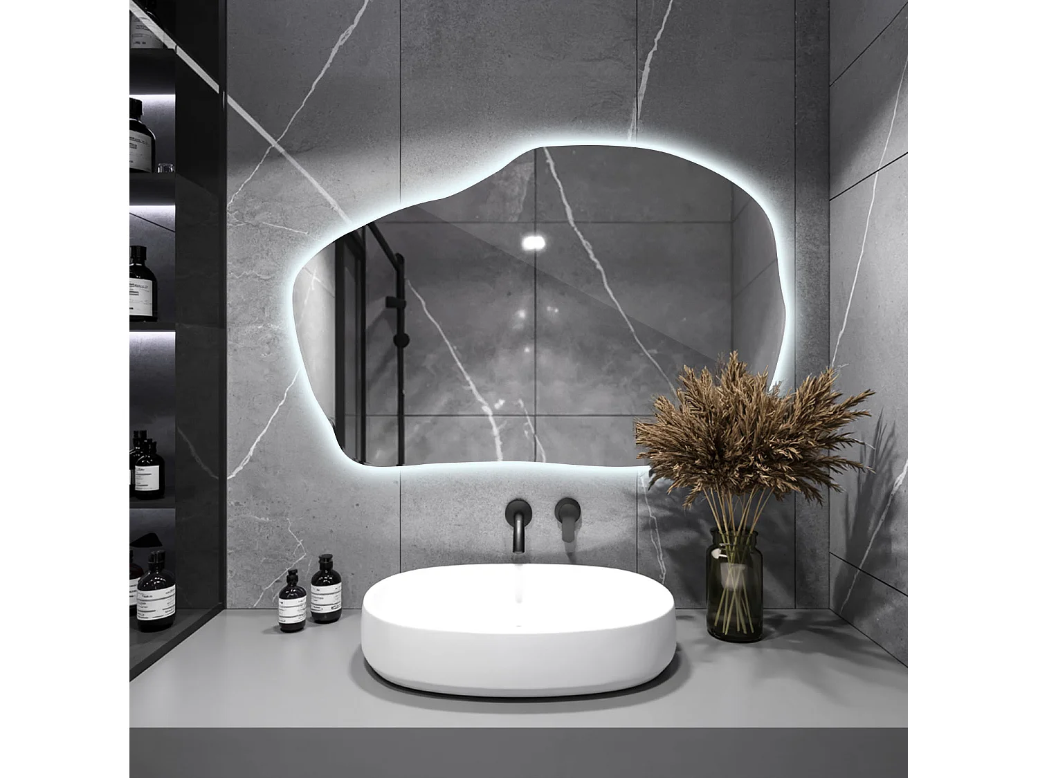 Organischer Lichtspiegel von Tulup, Kaltes Licht, 70 cm x 45, 5 cm, für Badezimmer Wohnzimmer Schlafzimmer