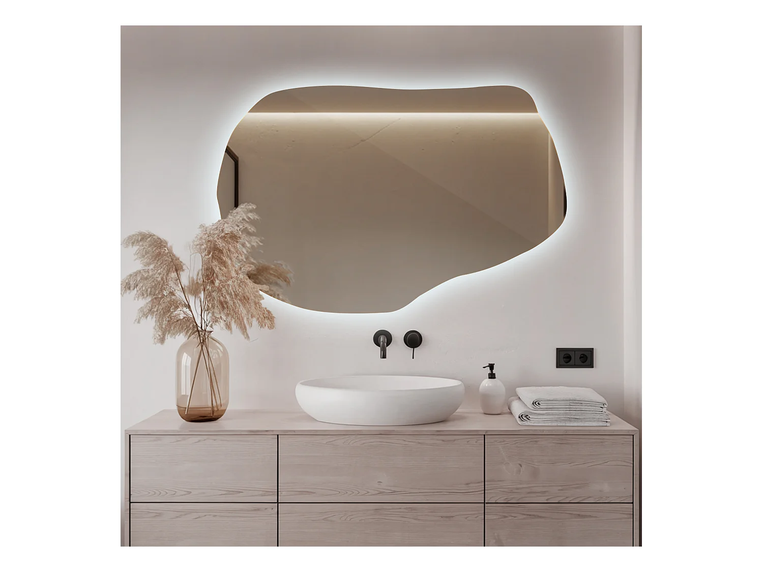 Miroir décoratif industriel LED de Tulup, Lumière froide, 90 cm x 58,5 cm, pour Salle de Bains Salon Chambre