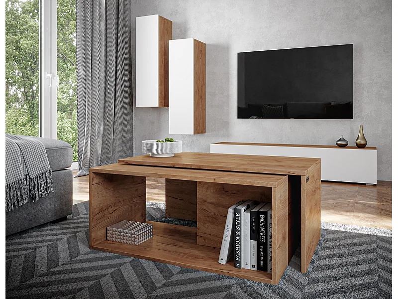 Salontafel / Koffietafel set van 2 – 90 x 48 x 40 cm, Moderne woonkamertafel, Bijzettafel met opbergruimte, Nesttafels