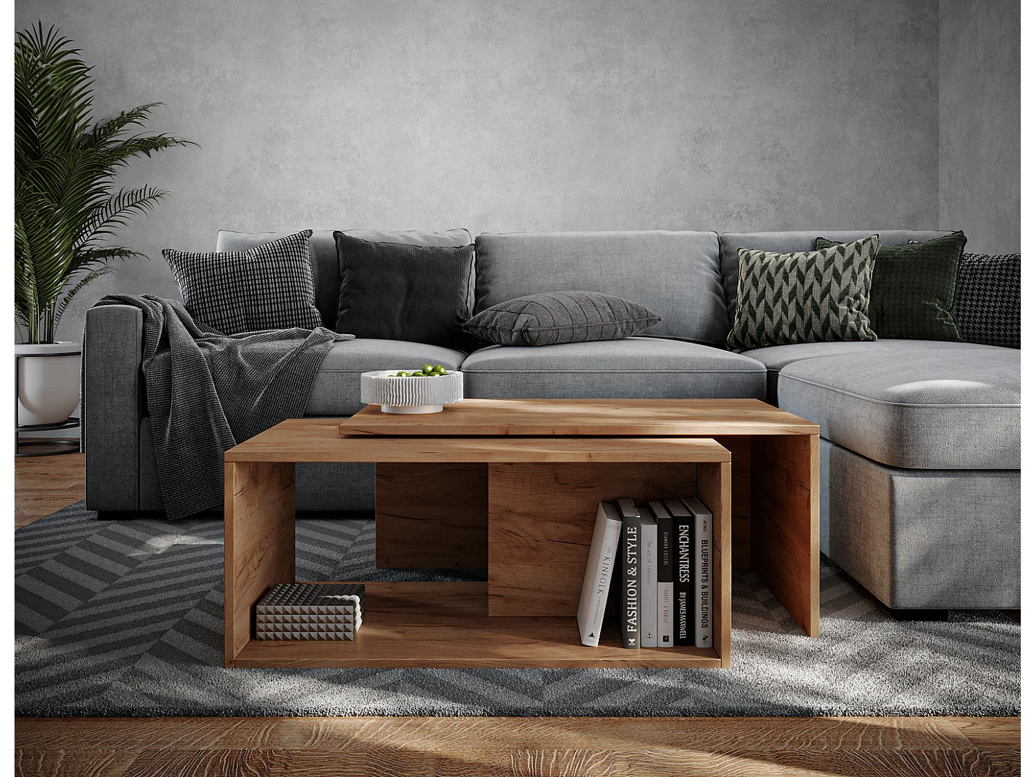 Table basse / Table à café lot de 2 – 90 x 48 x 40 cm, Table de salon moderne, Table de canapé avec rangement, Tables gigognes