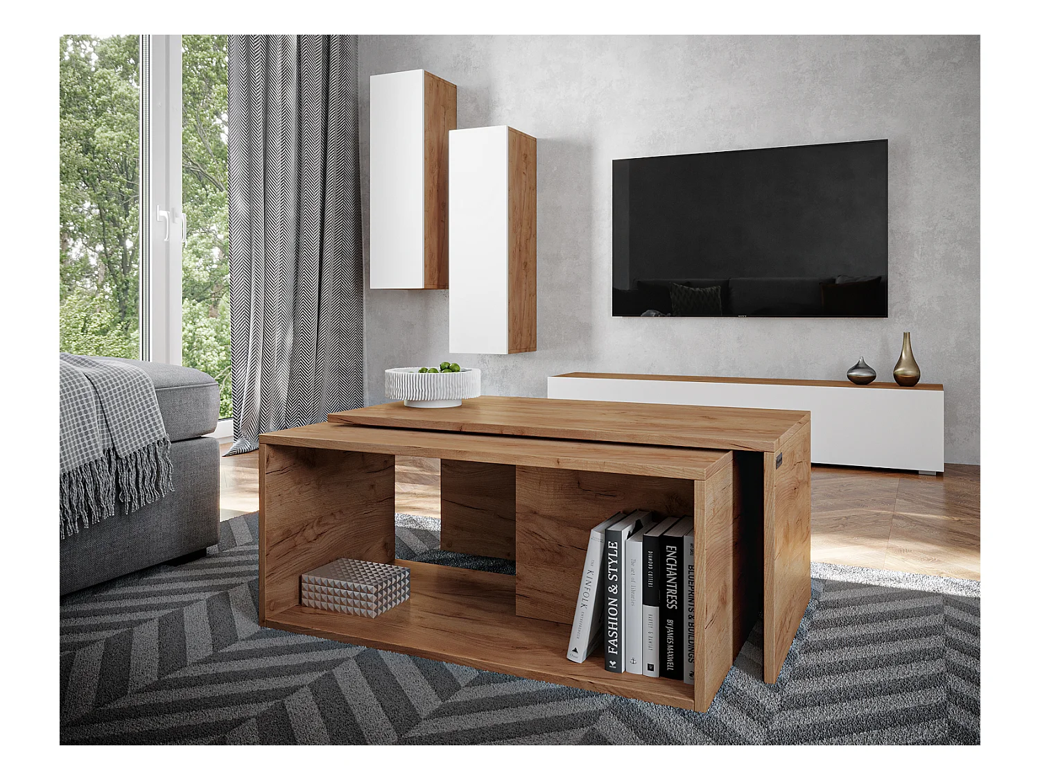 Couchtisch / Kaffeetisch 2er‑Set – 90 x 48 x 40 cm, Moderner Wohnzimmertisch, Sofatisch mit Stauraum, Satztische