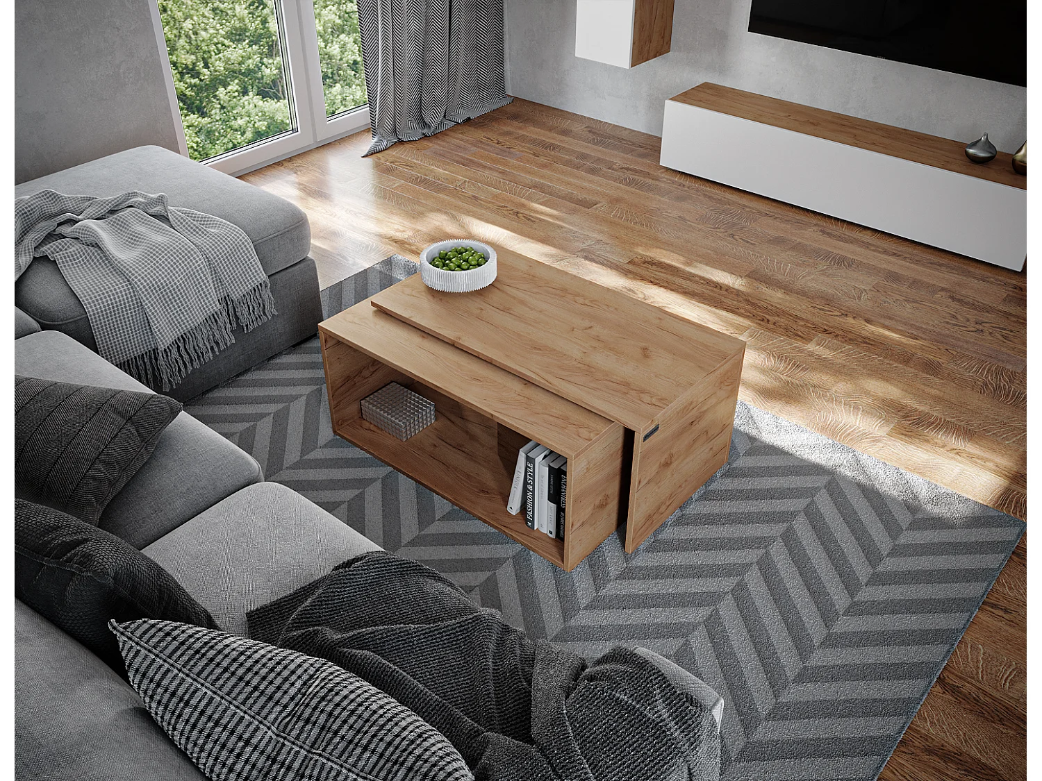 Table basse / Table à café lot de 2 – 90 x 48 x 40 cm, Table de salon moderne, Table de canapé avec rangement, Tables gigognes