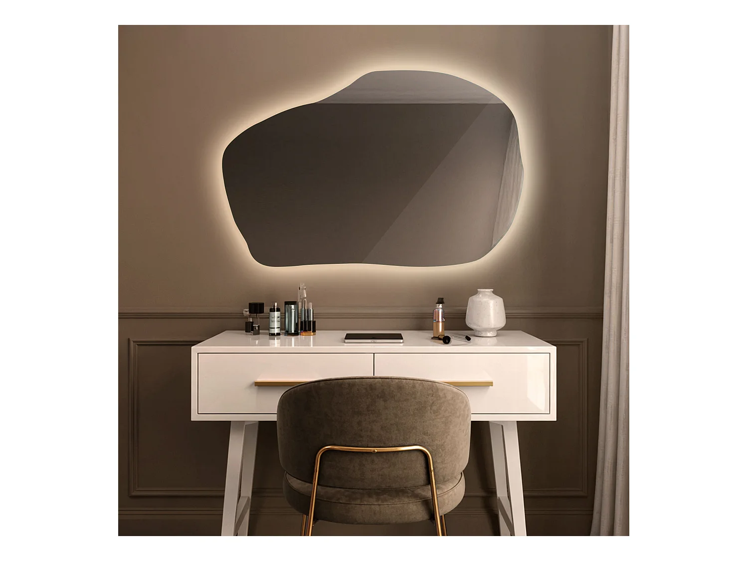 Miroir LED décoratif de Tulup , Lumière chaude, 80 cm x 52 cm, pour Salon Salle de Bain Chambre