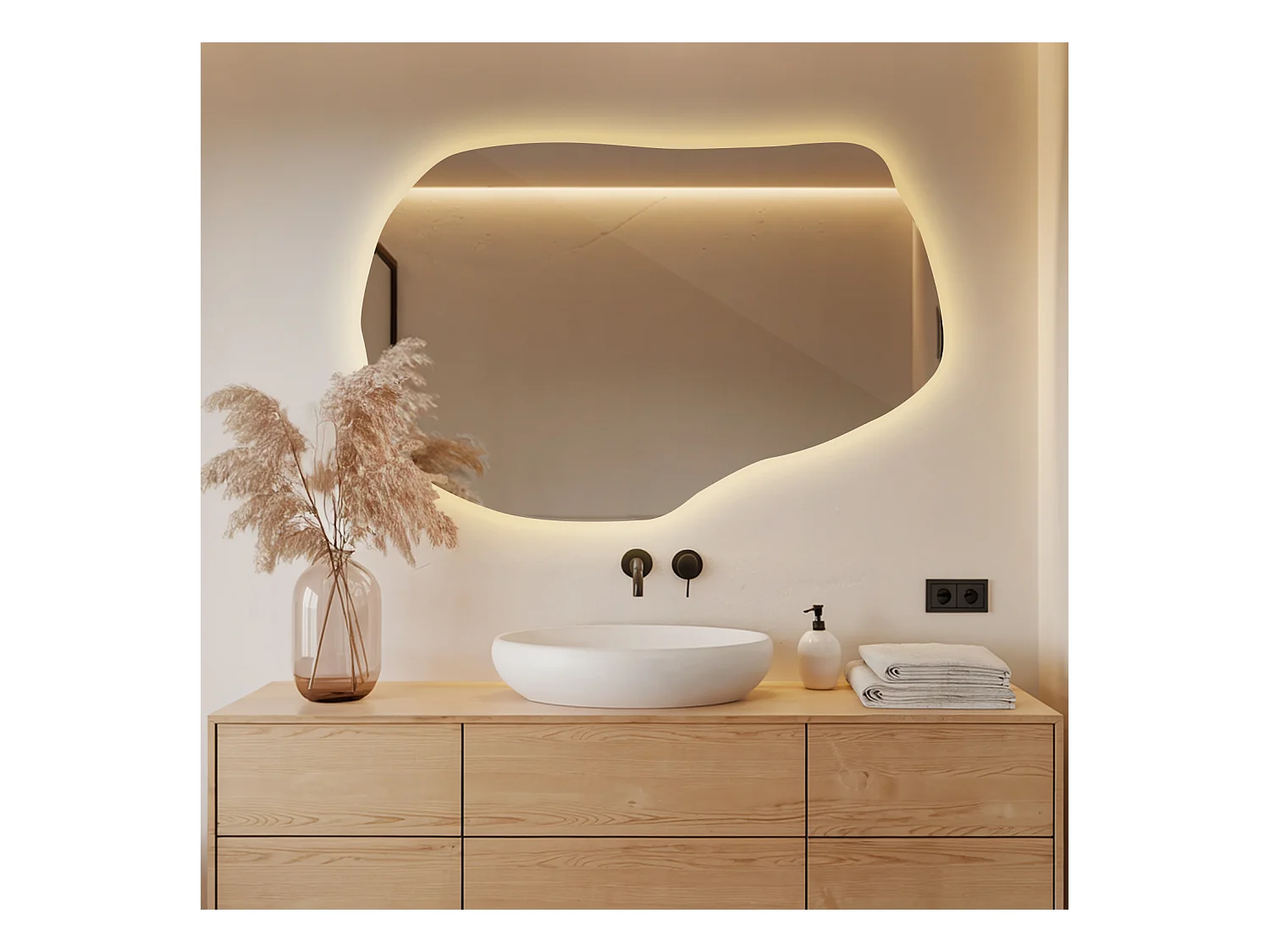 Miroir LED décoratif Tulup, Lumière chaude, 70 cm x 45.5 cm, pour Salon Salle de Bain Chambre