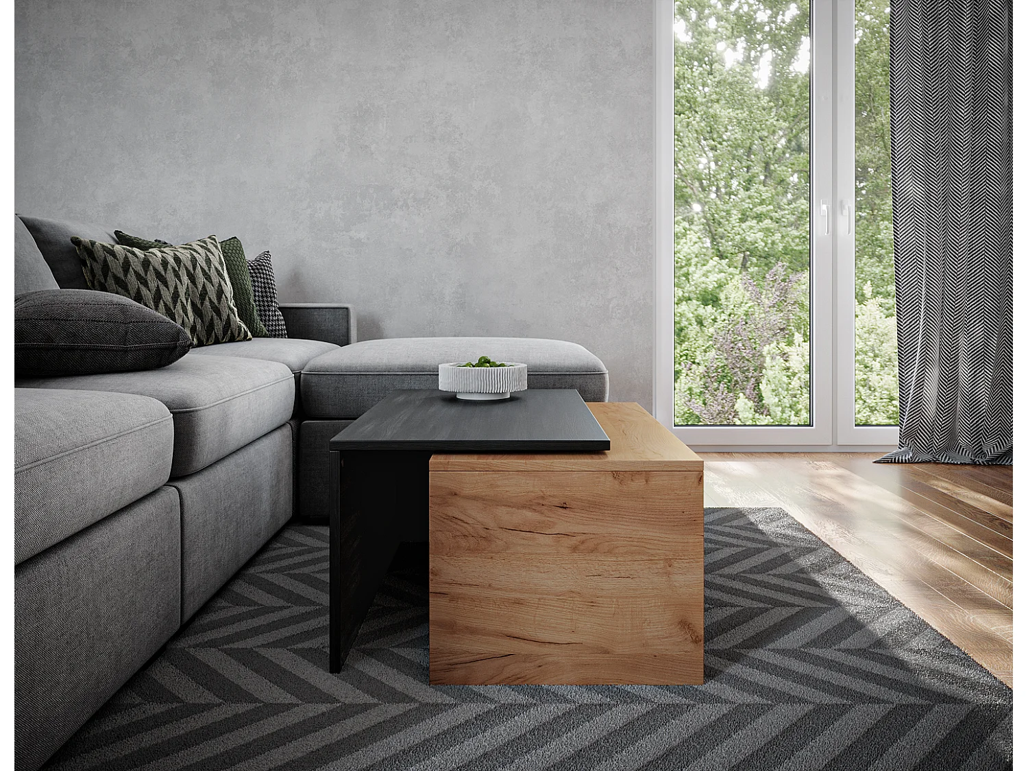 Table basse / Table à café lot de 2 – 90 x 48 x 40 cm, Table de salon moderne, Table de canapé avec rangement, Tables gigognes