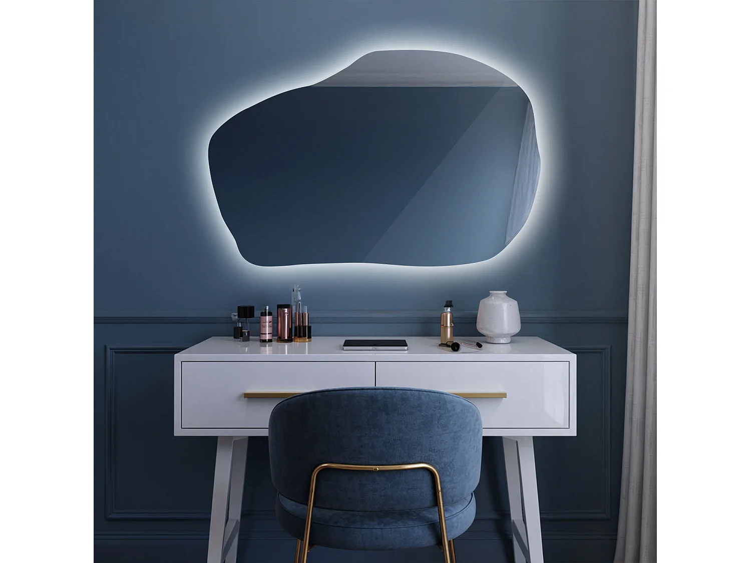 Tulup's heller Dekorationsspiegel, Kaltes Licht, 100 cm x 65 cm, für Badezimmer Wohnzimmer Schlafzimmer