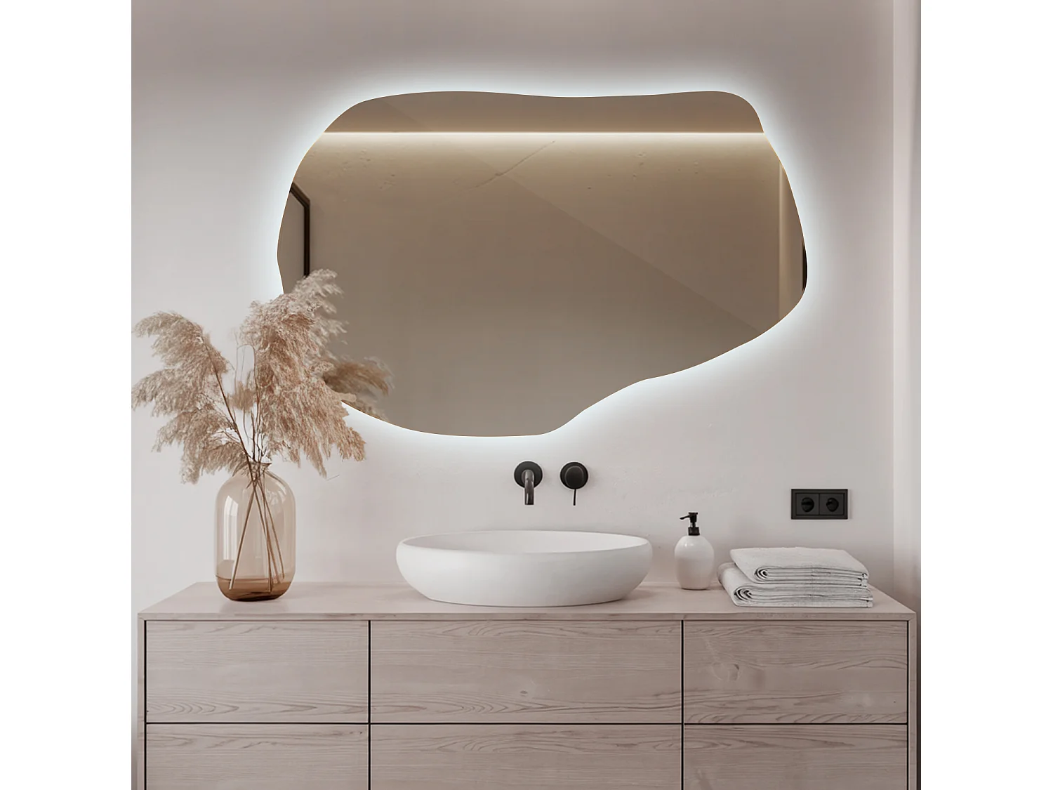 Tulup's heller Dekorationsspiegel, Kaltes Licht, 100 cm x 65 cm, für Badezimmer Wohnzimmer Schlafzimmer