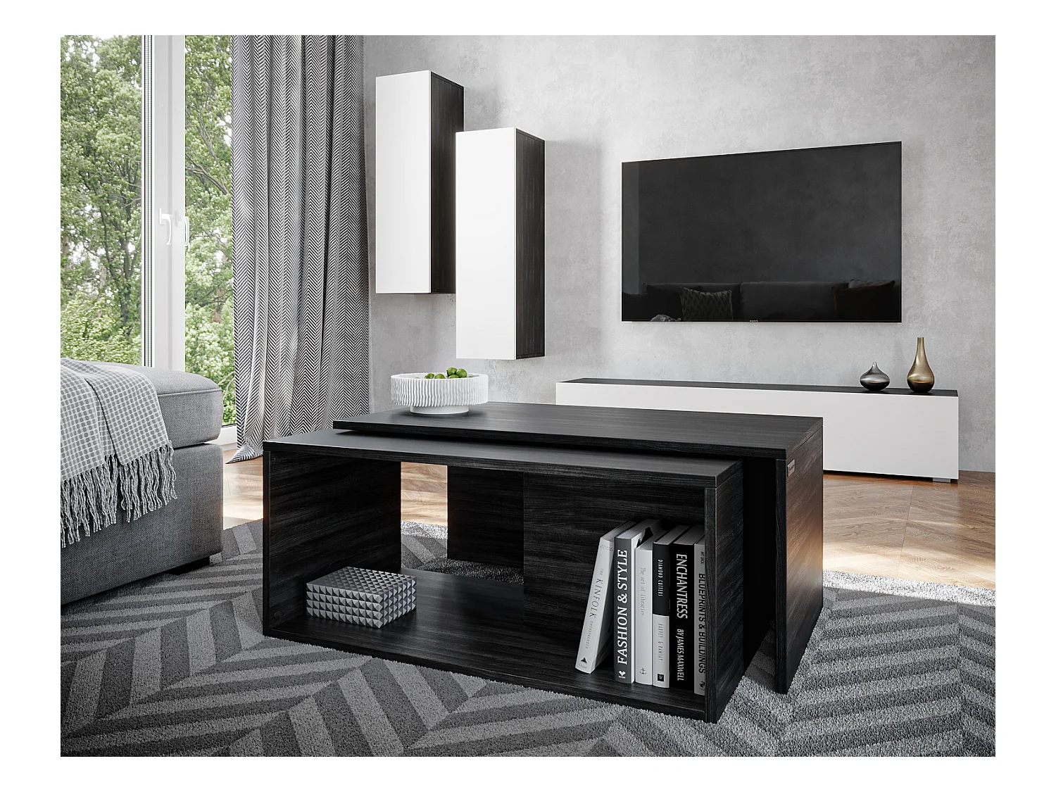 Table basse / Table à café lot de 2 – 90 x 48 x 40 cm, Table de salon moderne, Table de canapé avec rangement, Tables gigognes