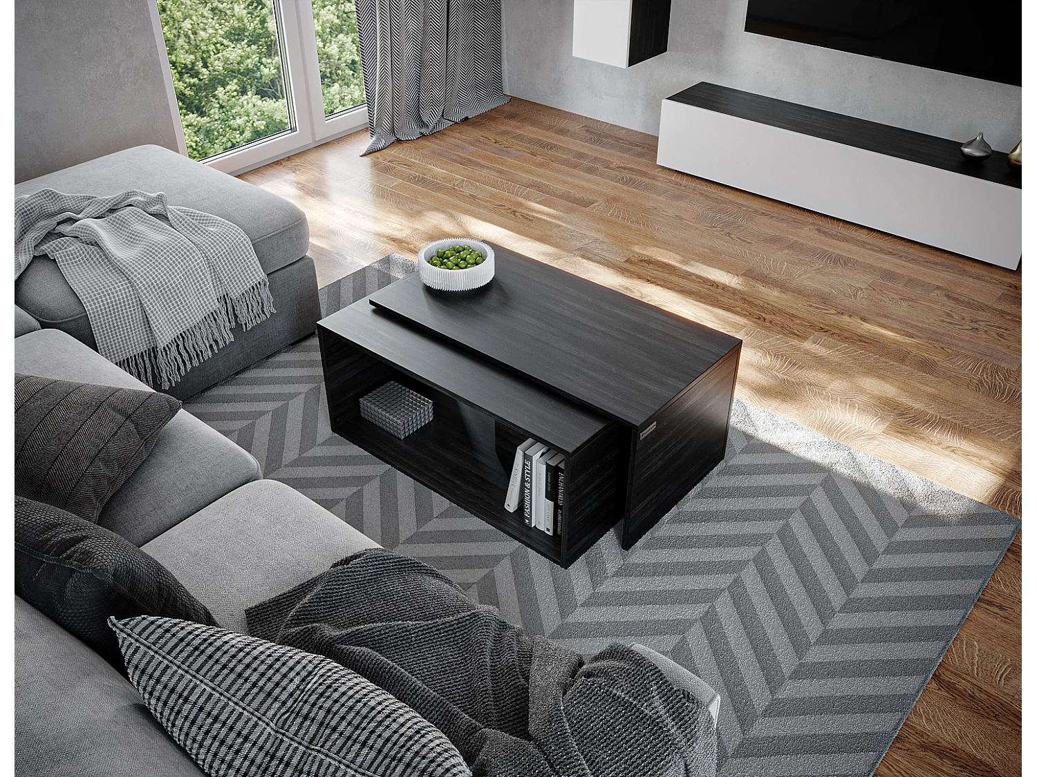 Table basse / Table à café lot de 2 – 90 x 48 x 40 cm, Table de salon moderne, Table de canapé avec rangement, Tables gigognes