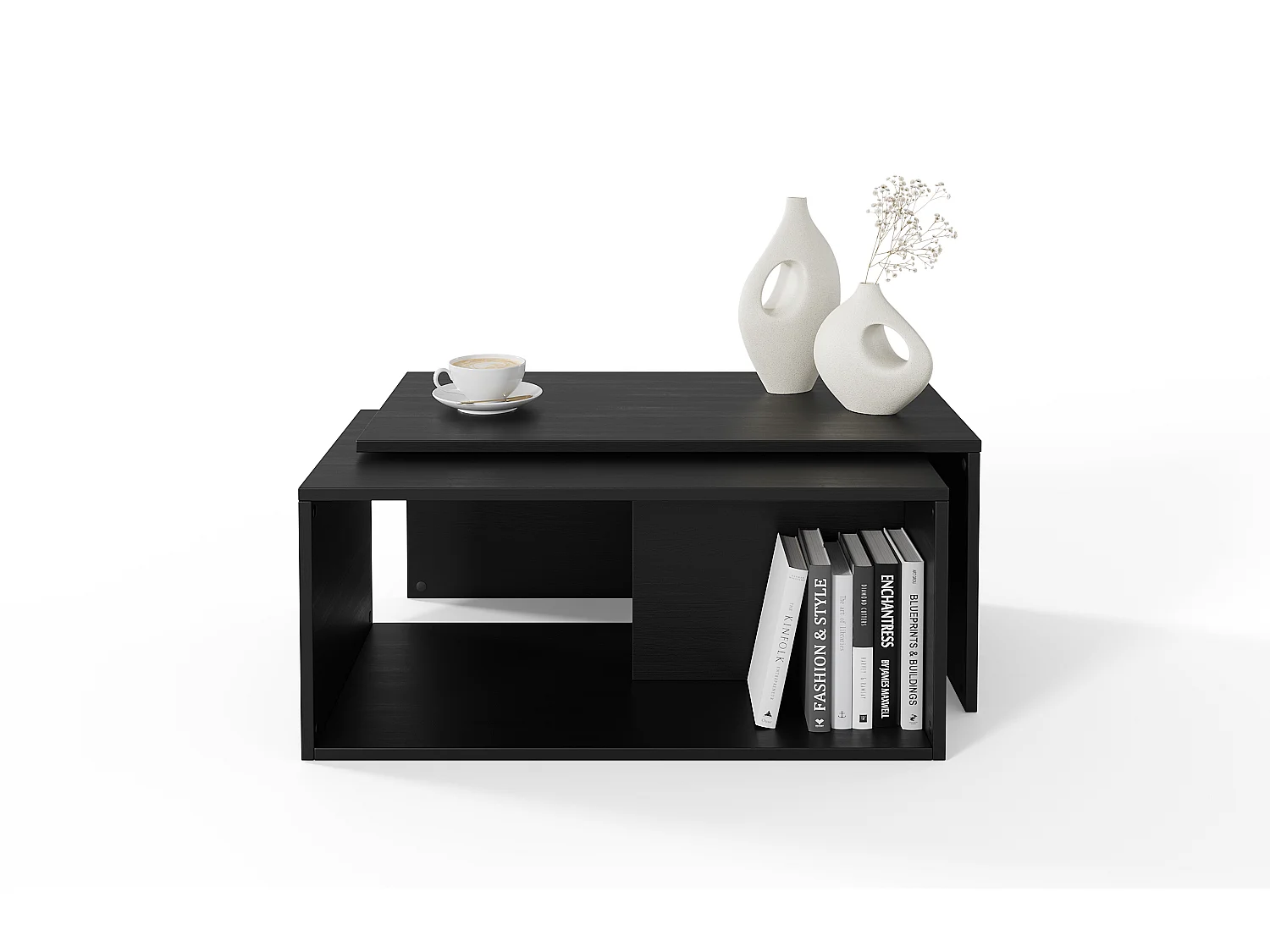 Table basse / Table à café lot de 2 – 90 x 48 x 40 cm, Table de salon moderne, Table de canapé avec rangement, Tables gigognes