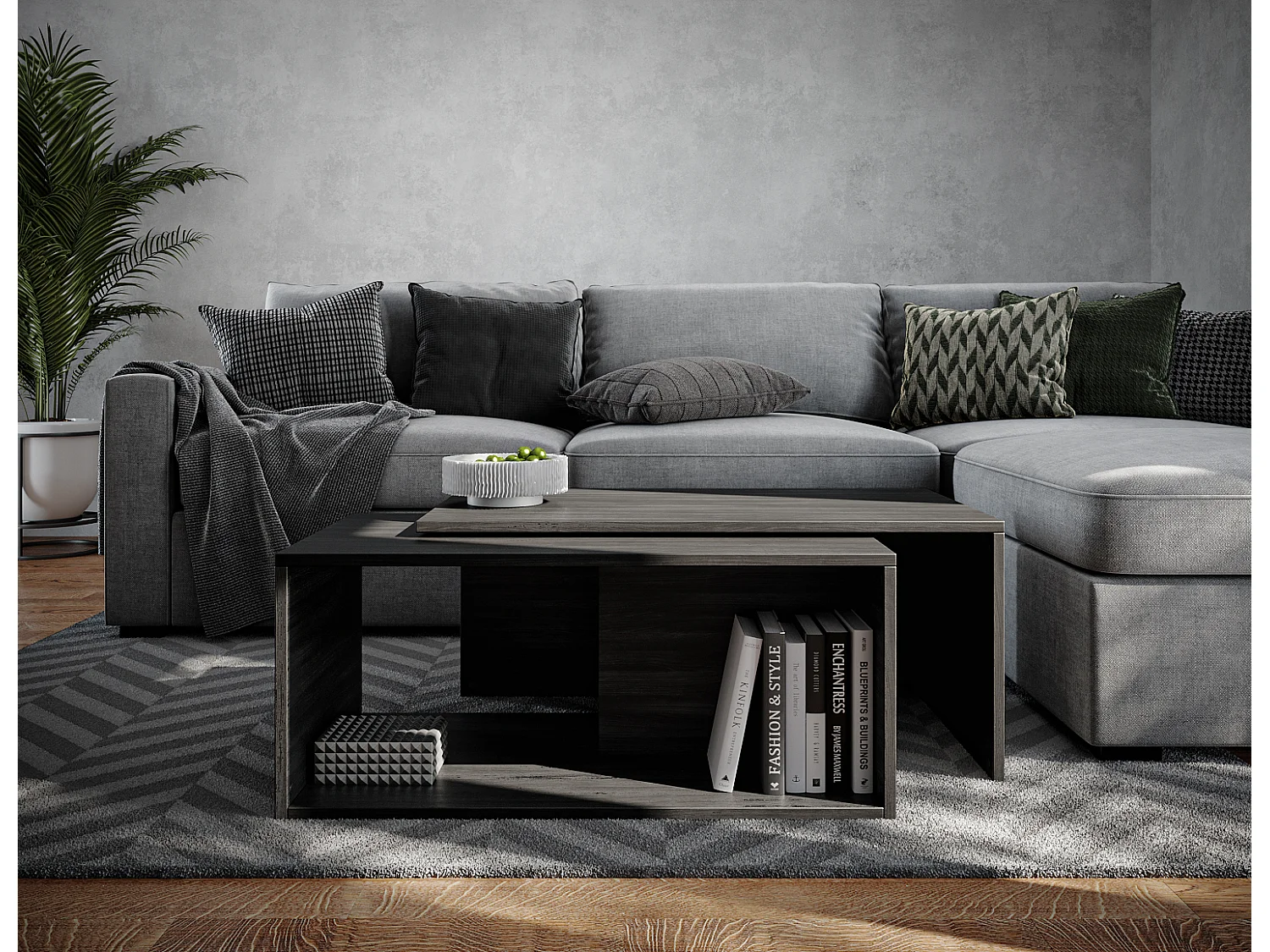 Table basse / Table à café lot de 2 – 90 x 48 x 40 cm, Table de salon moderne, Table de canapé avec rangement, Tables gigognes