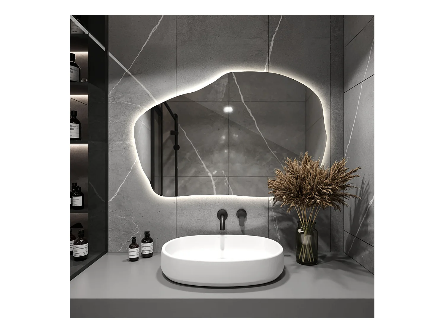 Miroir LED décoratif de Tulup, Lumière neutre, 100 cm x 65 cm, pour Salon Salle de Bain Chambre