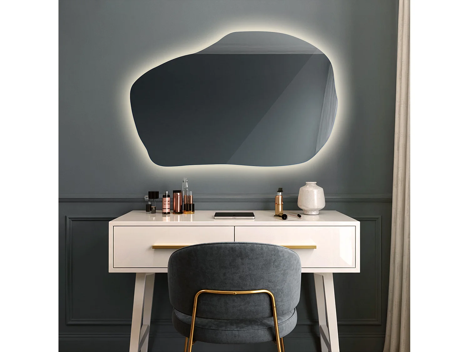 Dekorativer LED-Spiegel von Tulup, Neutrales Licht, 100 cm x 65 cm, für Wohnzimmer Badezimmer Schlafzimmer