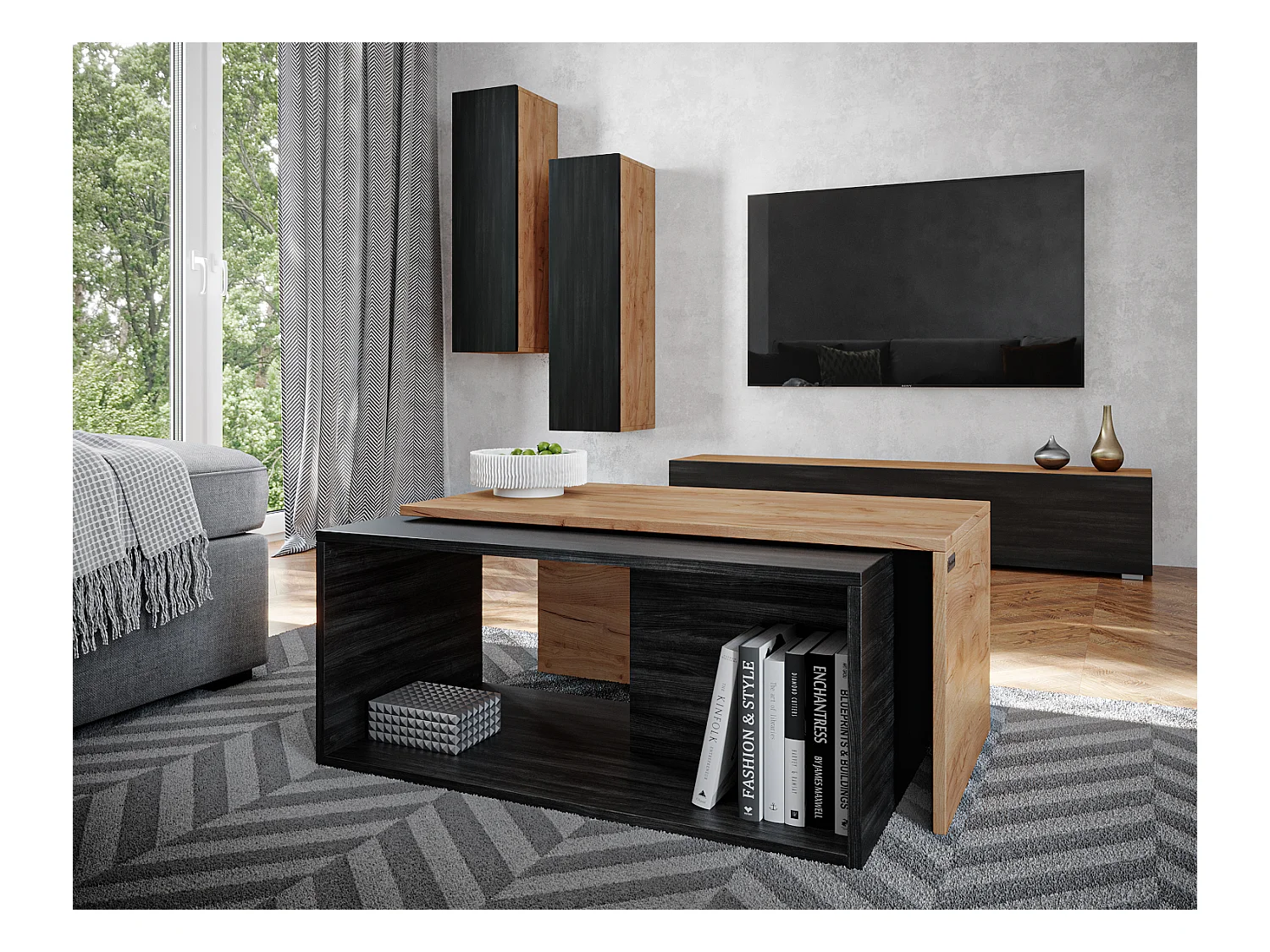 Table basse / Table à café lot de 2 – 90 x 48 x 40 cm, Table de salon moderne, Table de canapé avec rangement, Tables gigognes