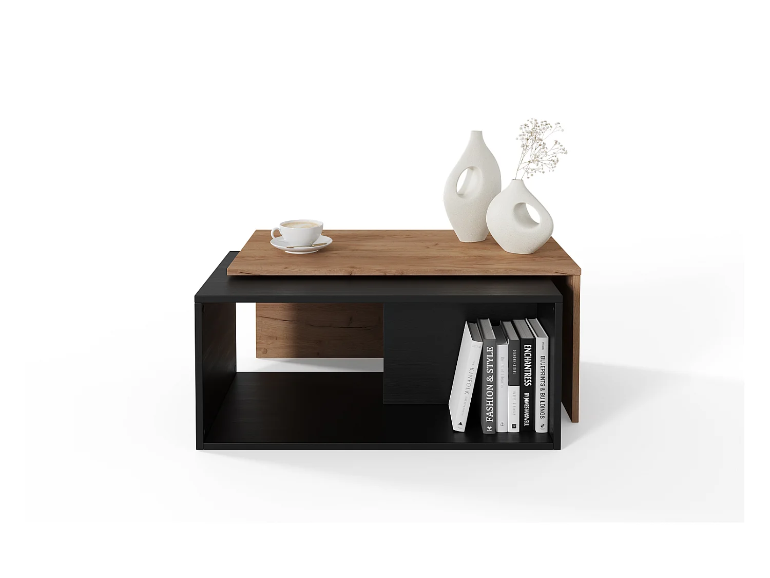 Table basse / Table à café lot de 2 – 90 x 48 x 40 cm, Table de salon moderne, Table de canapé avec rangement, Tables gigognes