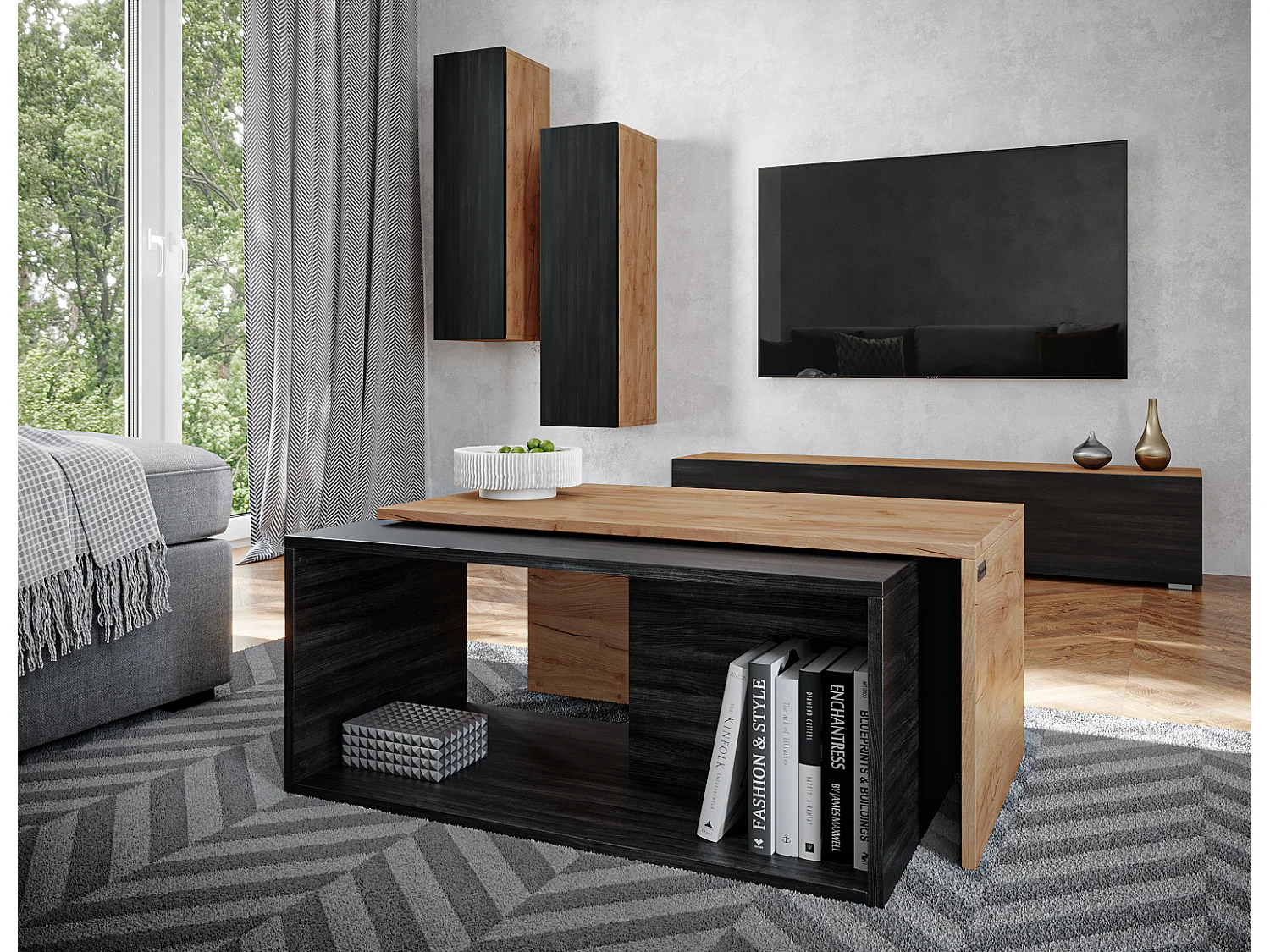 Table basse / Table à café lot de 2 – 90 x 48 x 40 cm, Table de salon moderne, Table de canapé avec rangement, Tables gigognes