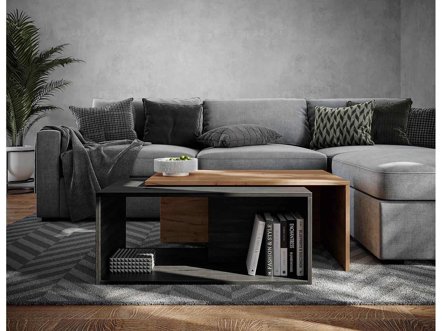 Table basse / Table à café lot de 2 – 90 x 48 x 40 cm, Table de salon moderne, Table de canapé avec rangement, Tables gigognes