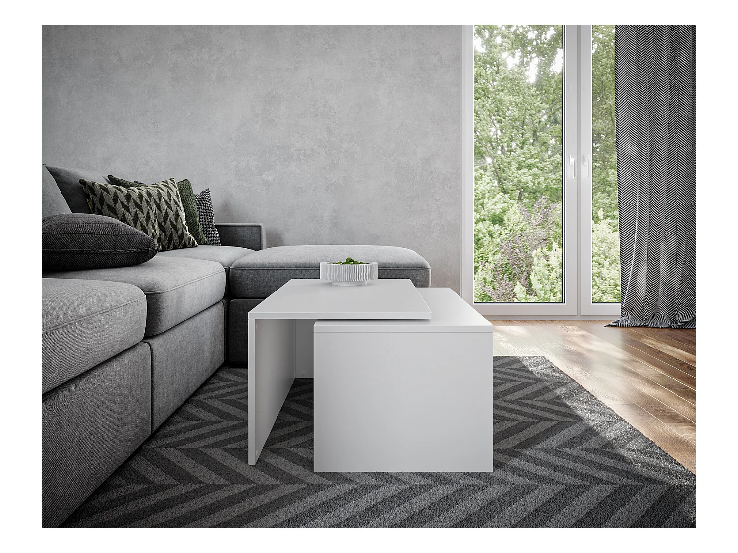 Salontafel / Koffietafel set van 2 – 90 x 48 x 40 cm, Moderne woonkamertafel, Bijzettafel met opbergruimte, Nesttafels