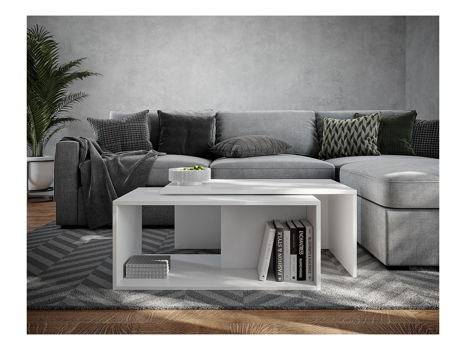 Salontafel / Koffietafel set van 2 – 90 x 48 x 40 cm, Moderne woonkamertafel, Bijzettafel met opbergruimte, Nesttafels