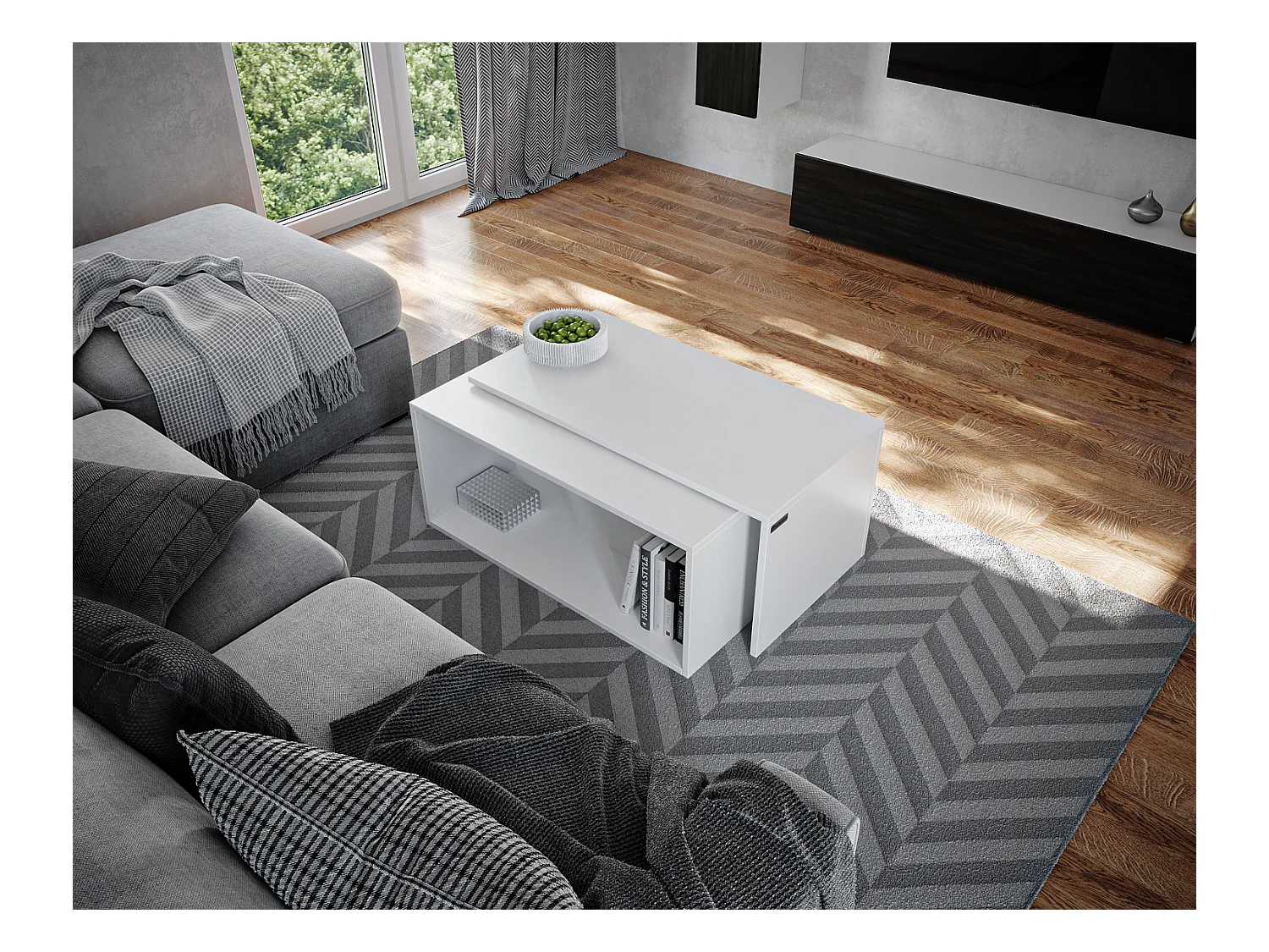 Salontafel / Koffietafel set van 2 – 90 x 48 x 40 cm, Moderne woonkamertafel, Bijzettafel met opbergruimte, Nesttafels