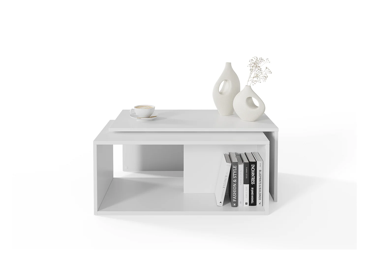 Salontafel / Koffietafel set van 2 – 90 x 48 x 40 cm, Moderne woonkamertafel, Bijzettafel met opbergruimte, Nesttafels