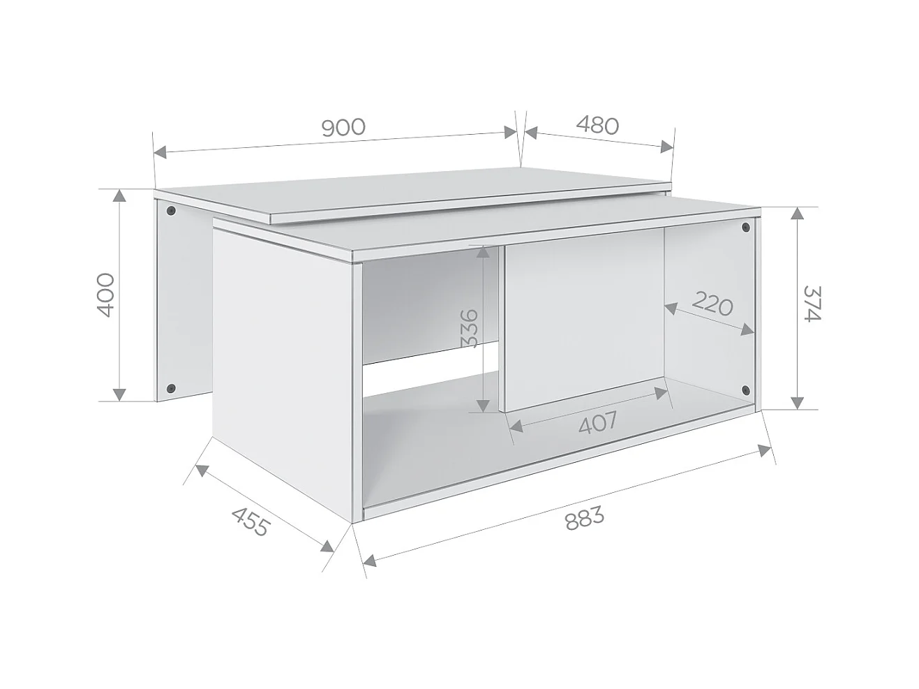 Salontafel / Koffietafel set van 2 – 90 x 48 x 40 cm, Moderne woonkamertafel, Bijzettafel met opbergruimte, Nesttafels