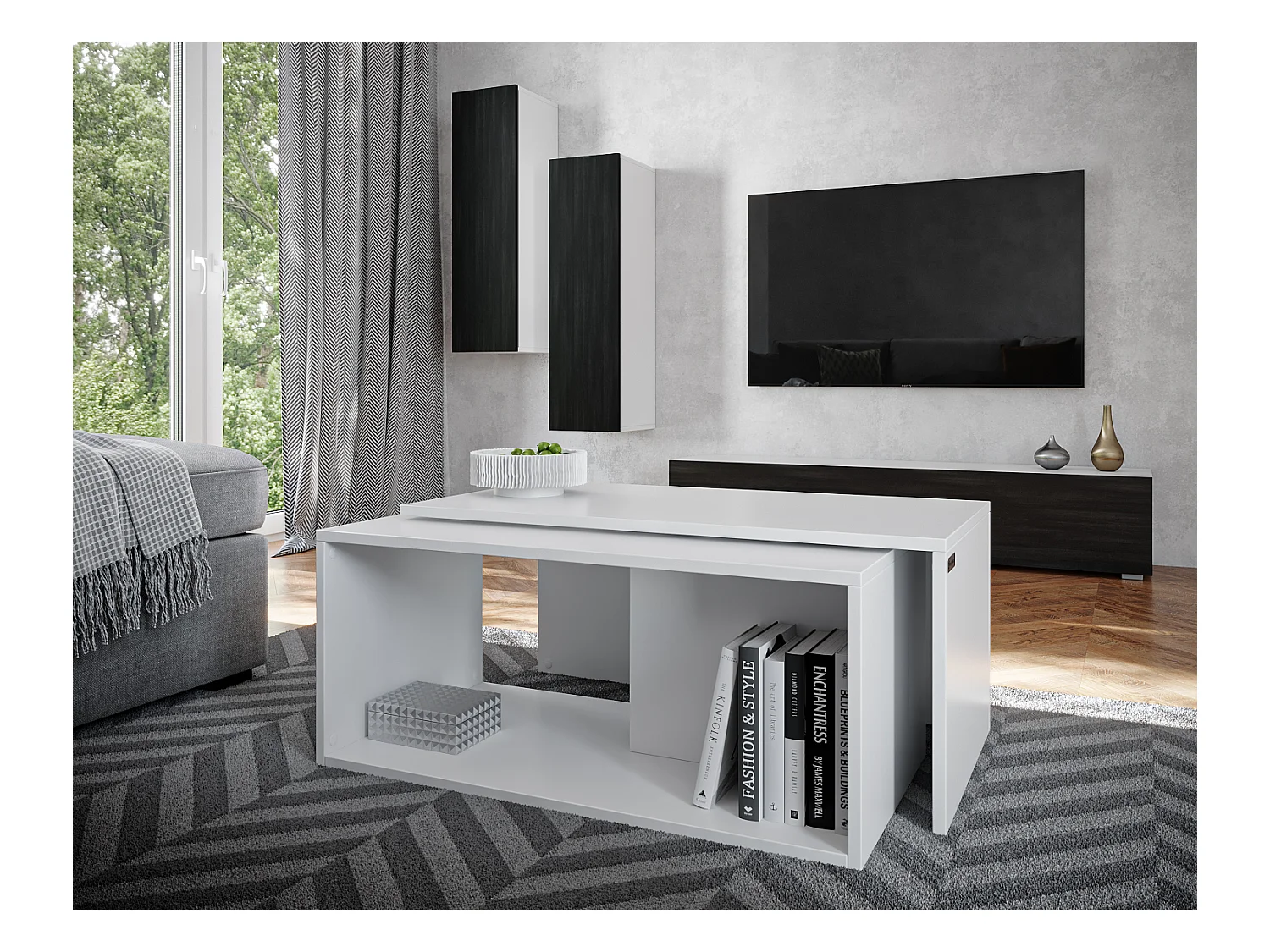 Couchtisch / Kaffeetisch 2er‑Set – 90 x 48 x 40 cm, Moderner Wohnzimmertisch, Sofatisch mit Stauraum, Satztische
