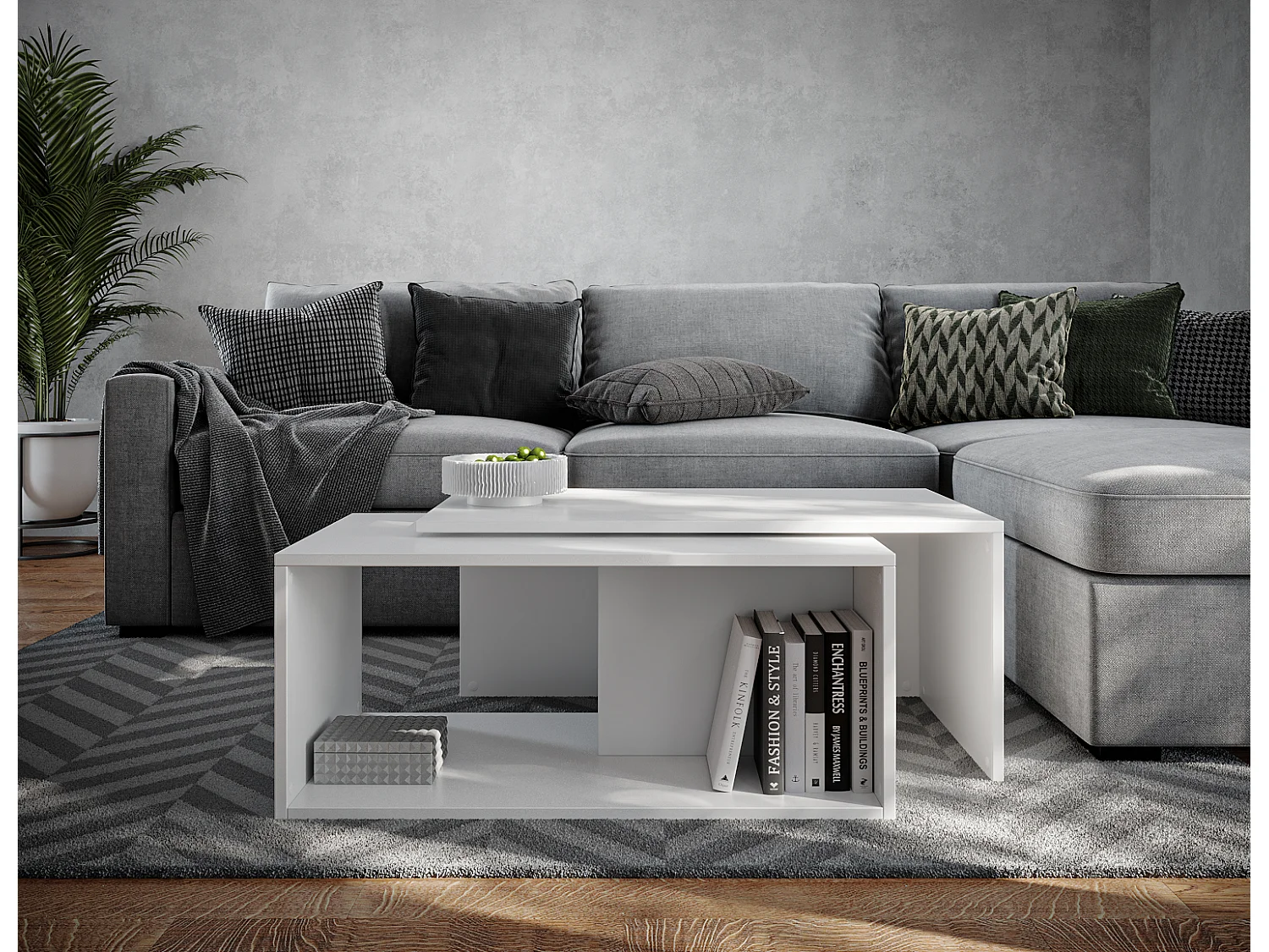 Table basse / Table à café lot de 2 – 90 x 48 x 40 cm, Table de salon moderne, Table de canapé avec rangement, Tables gigognes