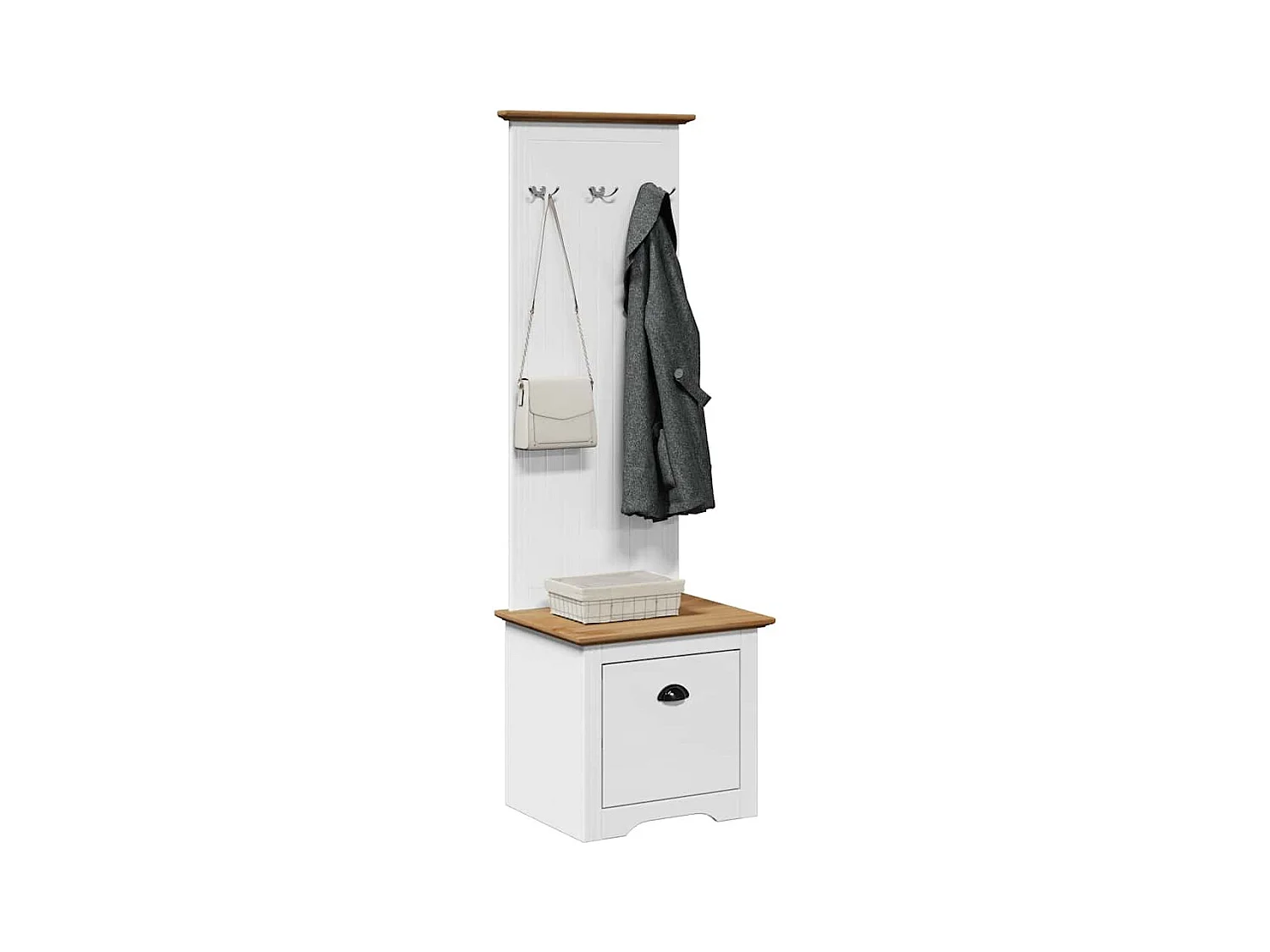 Mueble de entrada con ganchos BODO blanco y marrón 50x40x157 cm