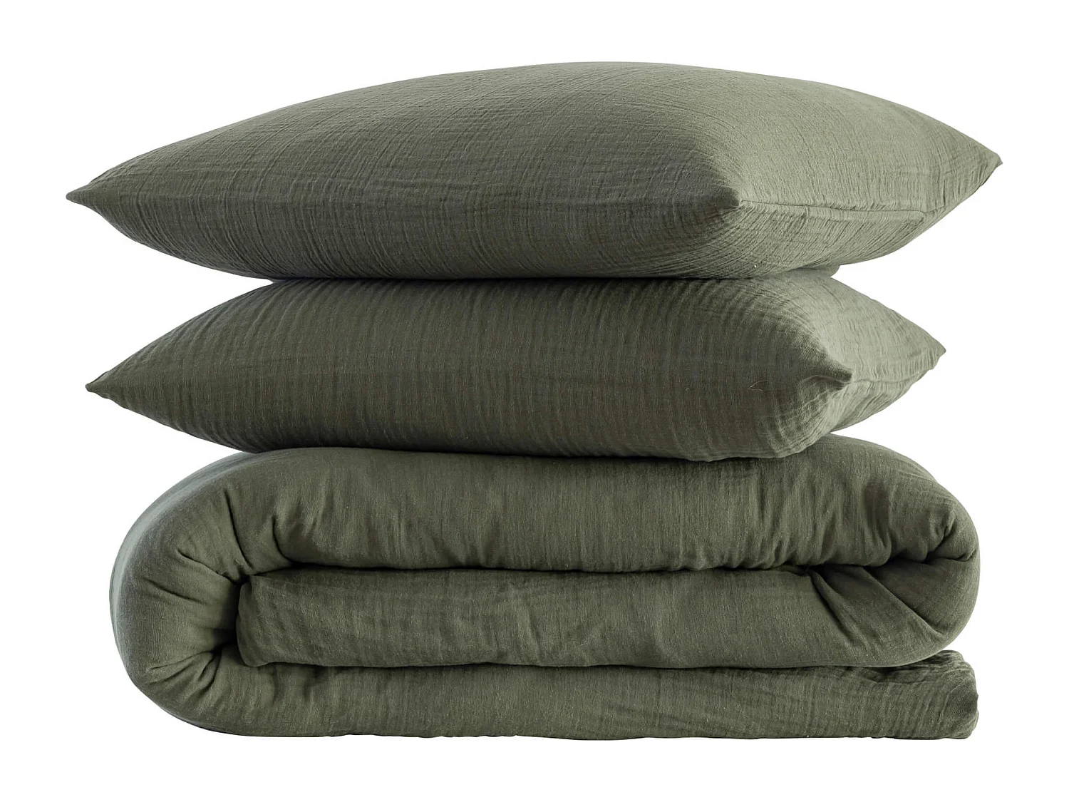 Parure de lit 200x200 gaze de coton kaki Terre de Nuit NOA - NOA