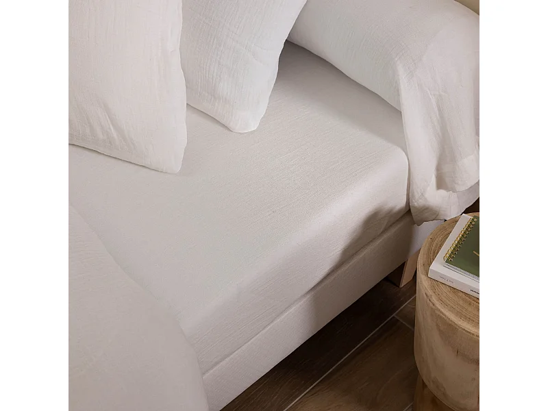 Drap housse 140x190 gaze de coton blanc Terre de Nuit NOA - NOA