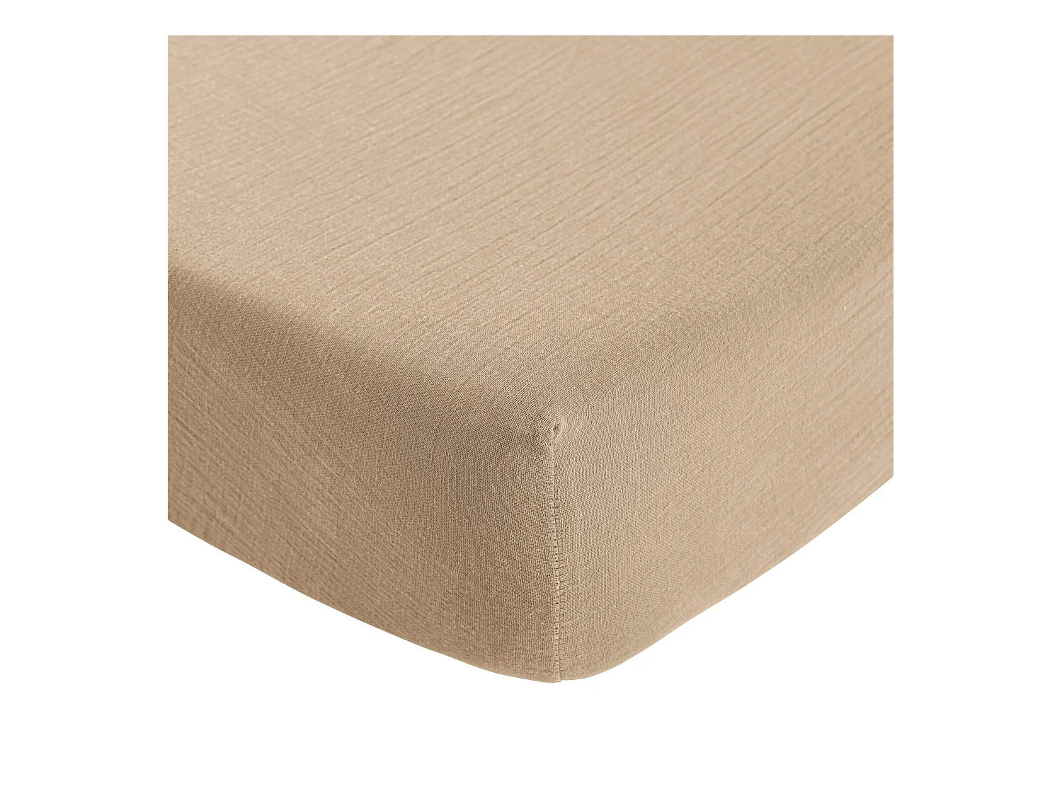 Drap housse 140x190 gaze de coton beige Terre de Nuit NOA - NOA