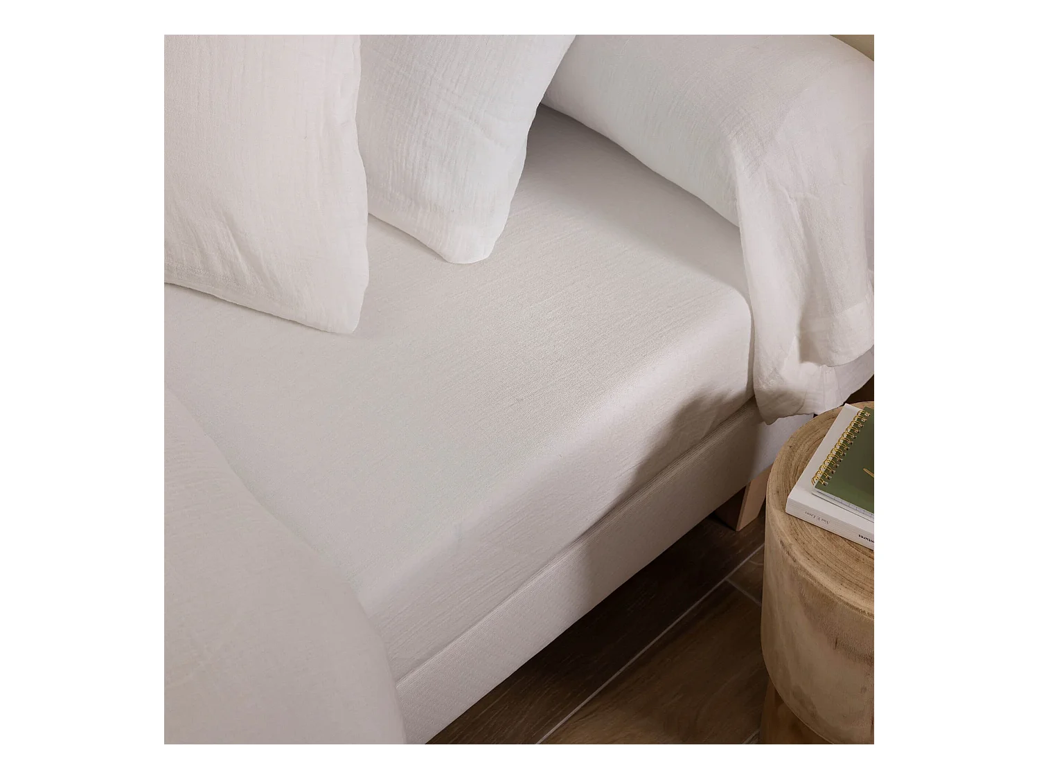 Drap housse 160x200 gaze de coton blanc Terre de Nuit NOA - NOA