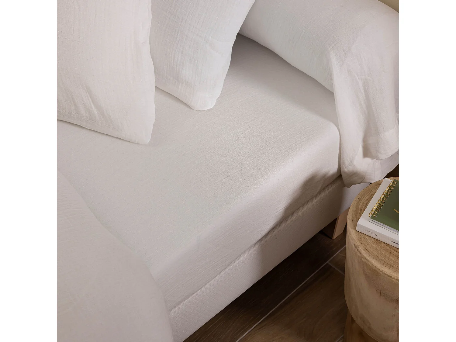 Drap housse 160x200 gaze de coton blanc Terre de Nuit NOA - NOA